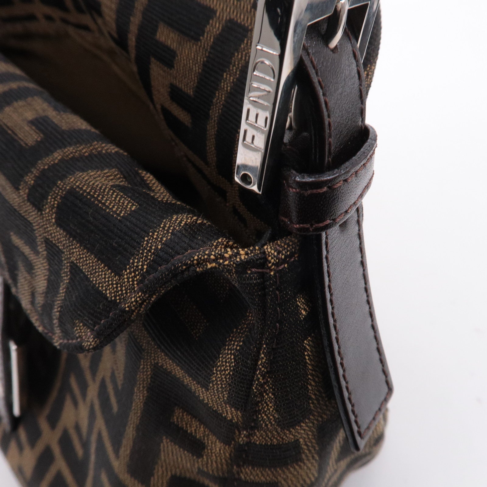FENDI Zucca Canvas Leather Shoulder Bag Brown Black 26426