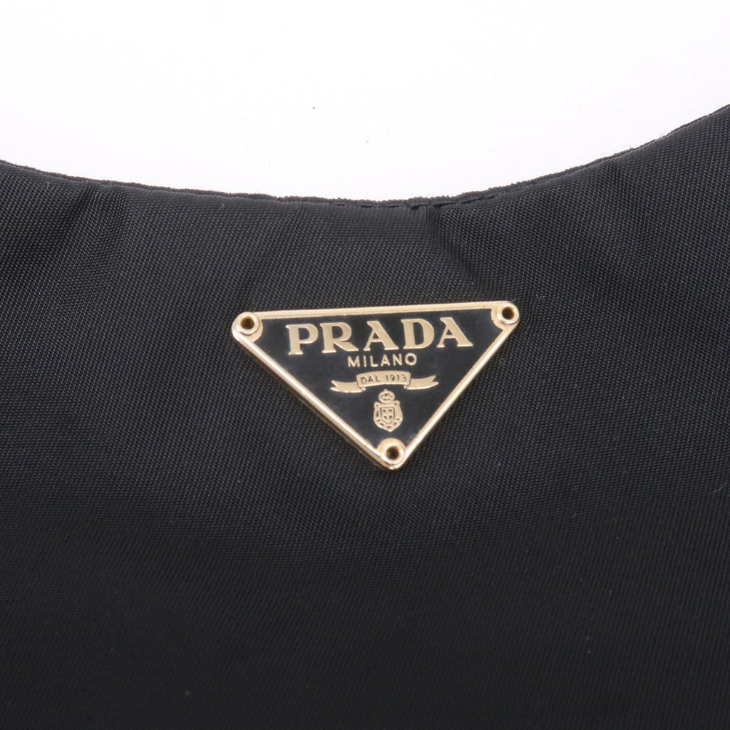 Prada Logo Nylon Leather Chain Shoulder Bag Purse Black BR0104