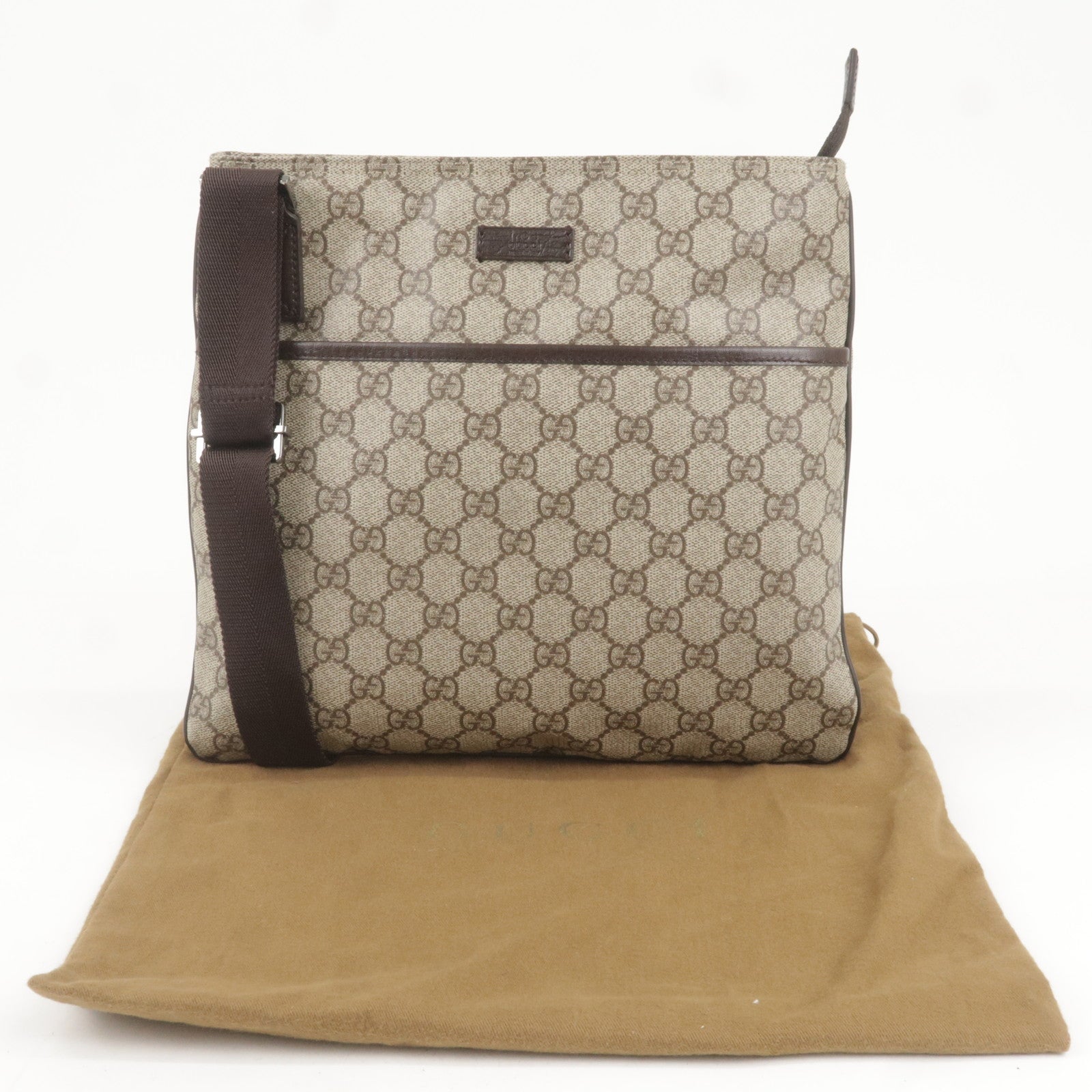 GUCCI GG Supreme Leather Shoulder Bag Beige Brown 141626