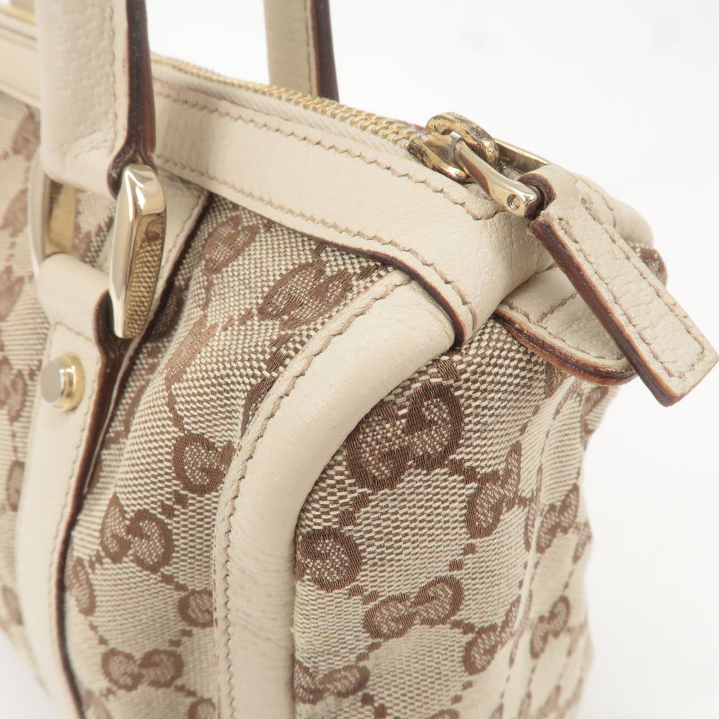 GUCCI Abbey GG Canvas Leather Boston Hand Bag Beige Ivory 130942