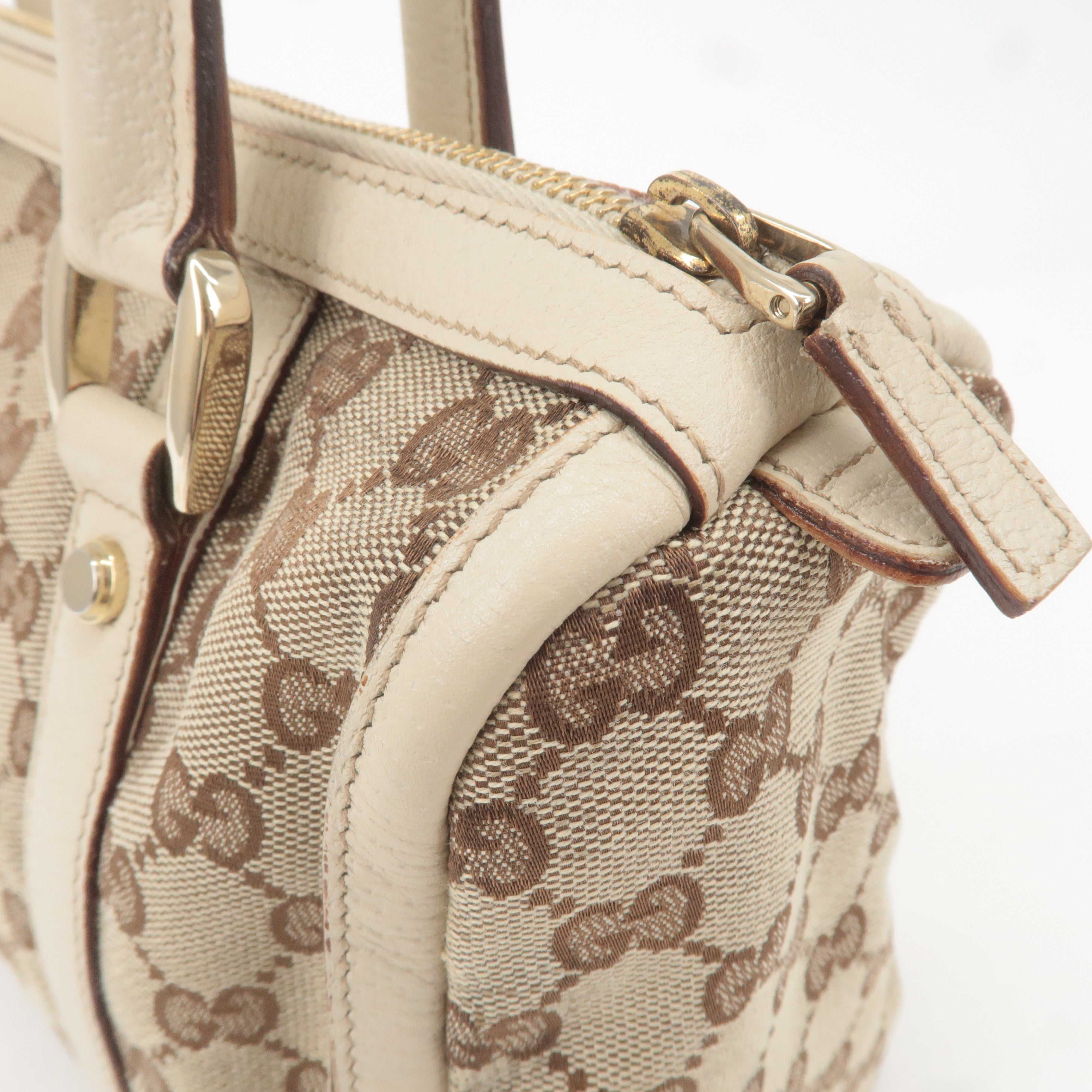 GUCCI Abbey GG Canvas Leather Boston Hand Bag Beige Ivory 130942