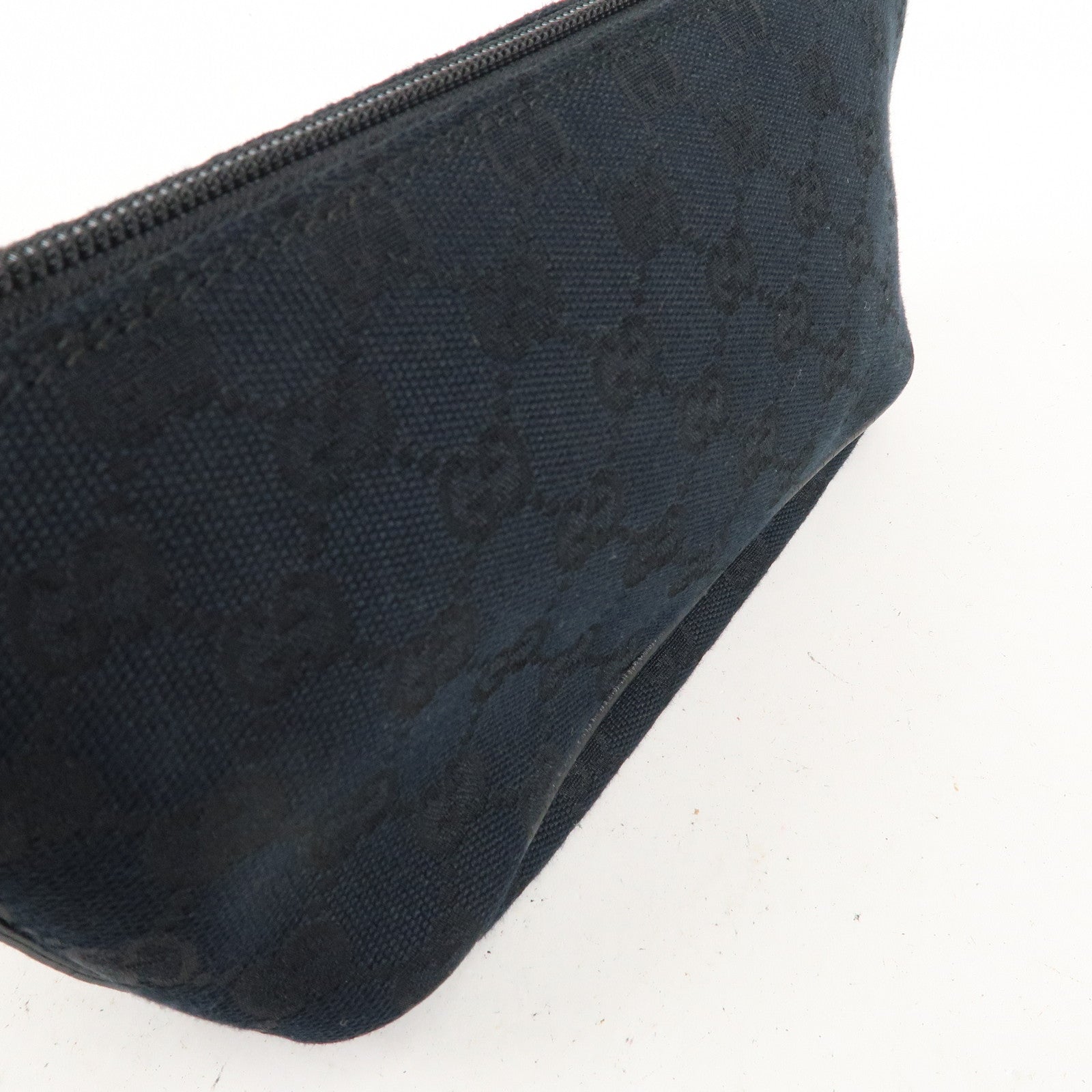 GUCCI Boat Bag Sherry GG Canvas Leather Pouch Black 141809