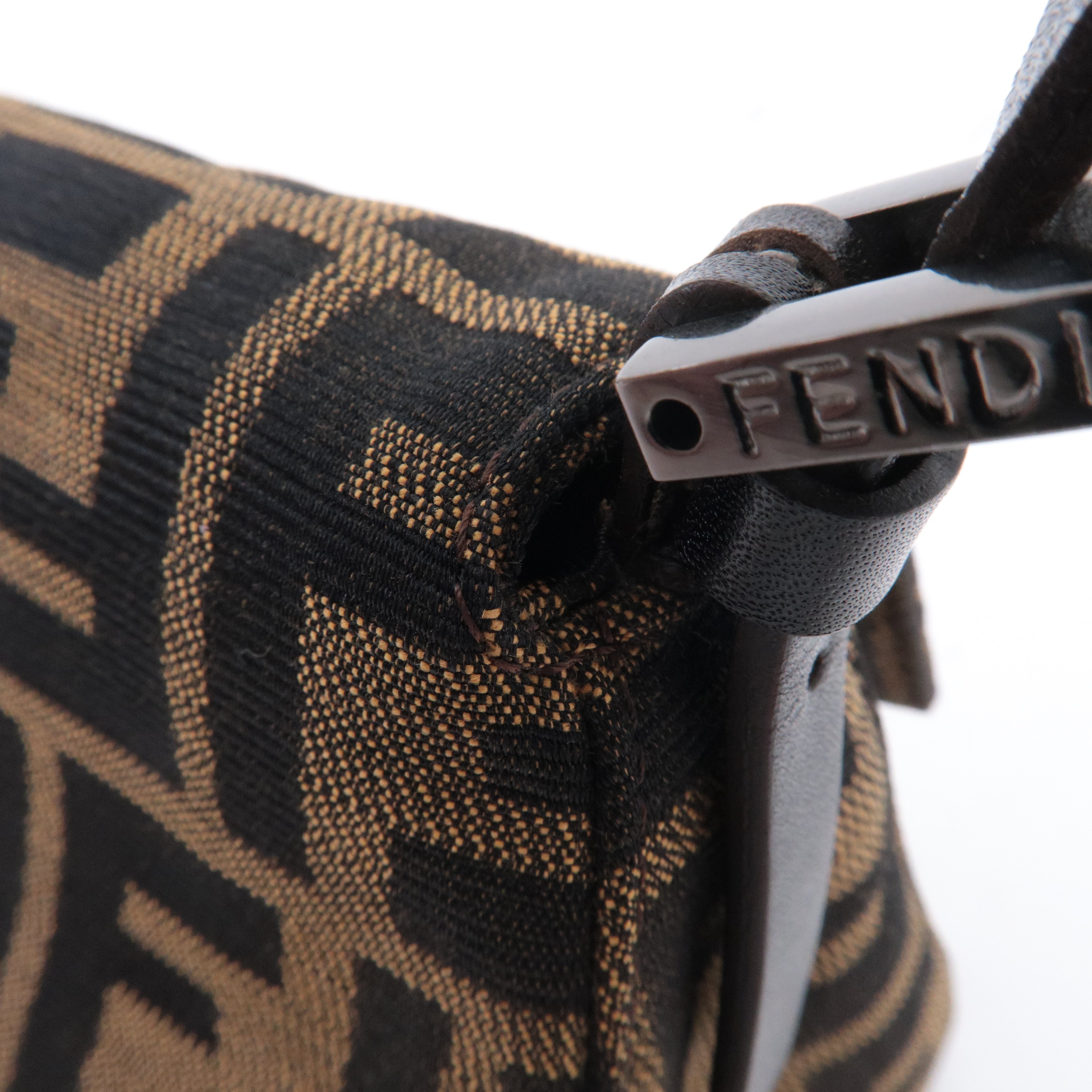 FENDI Mamma Baguette Zucca Canvas Leather Bag Brown 8BR181