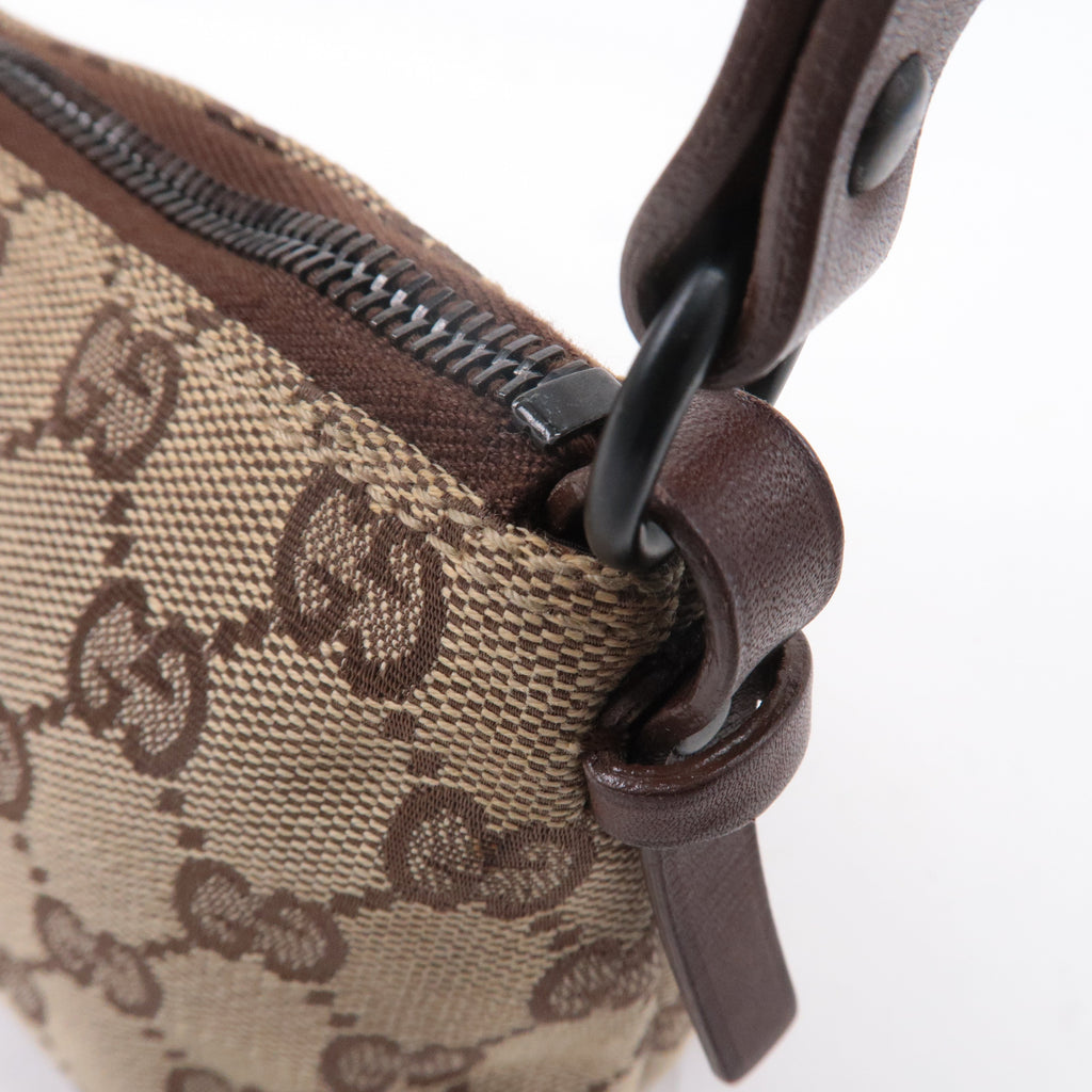 GUCCI GG Canvas Leather Hand Bag Pouch Beige Brown 103399
