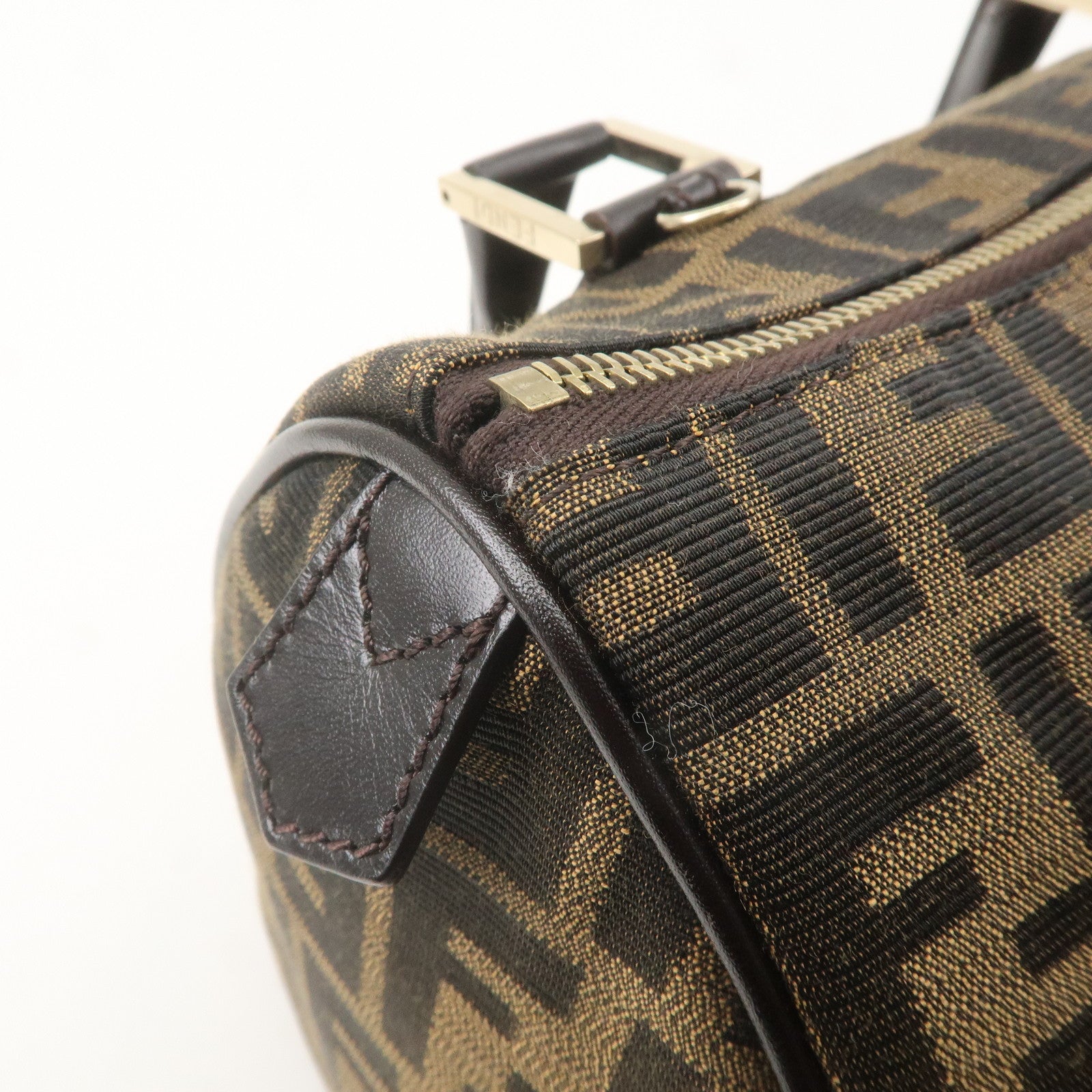 FENDI Zucca Canvas Leather Mini Boston Bag Black Brown 8BL104