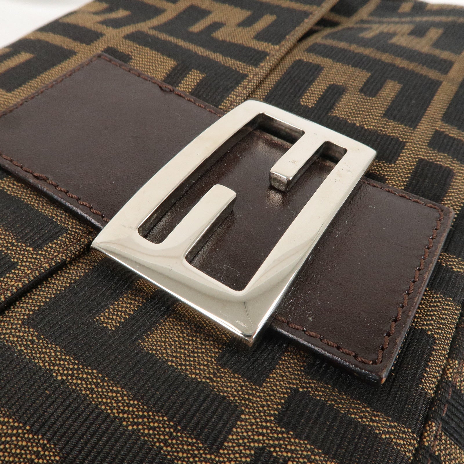 FENDI Zucca Mamma Baguette Canvas Leather Shoulder Bag 26424