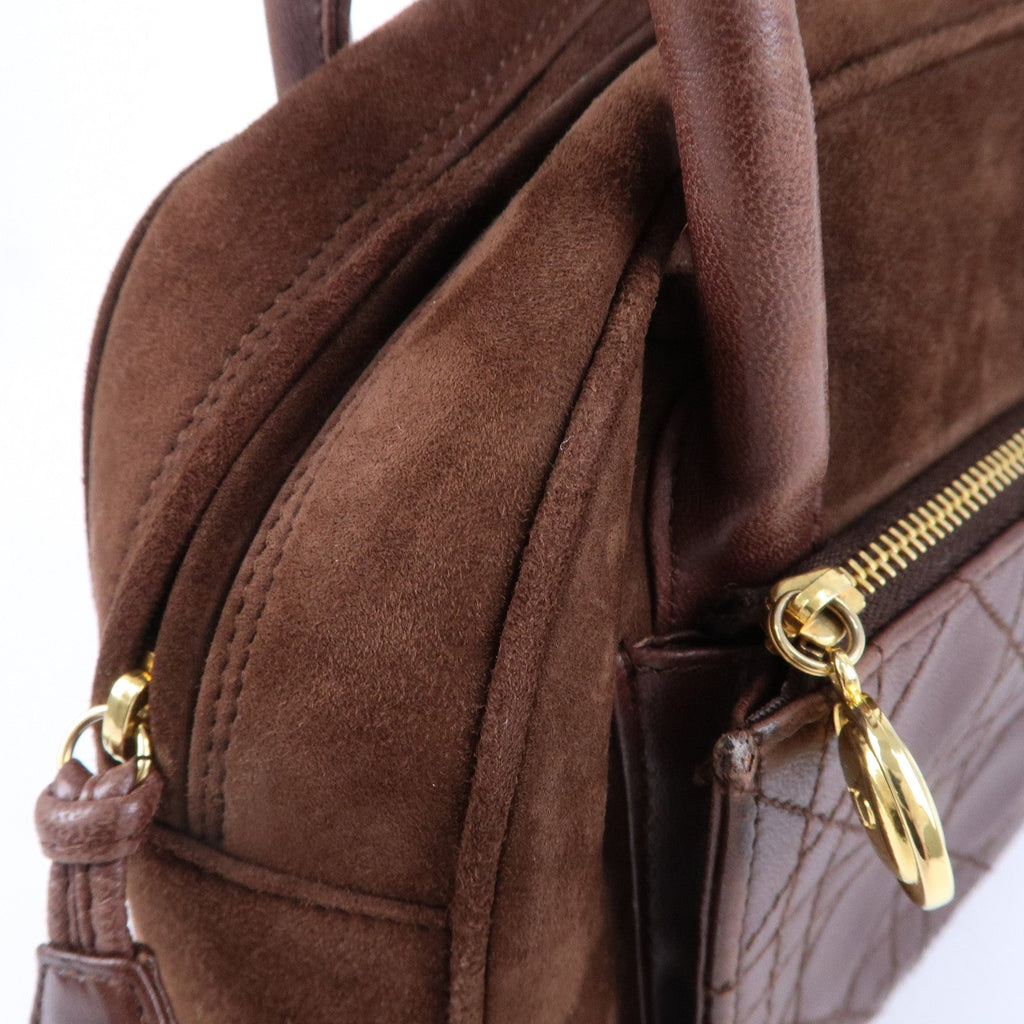 Christian Dior Cannage Suede Leather Hand Bag Brown