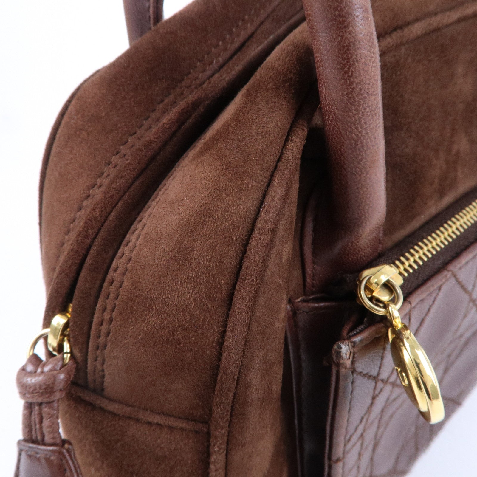 Christian Dior Cannage Suede Leather Hand Bag Brown