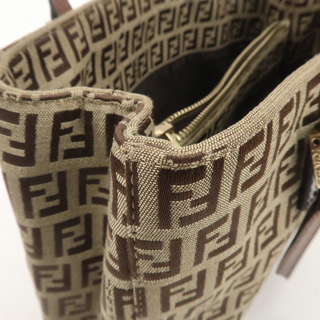 FENDI Zucchino Canvas Leather Mini Tote Bag Beige Brown 8BH132