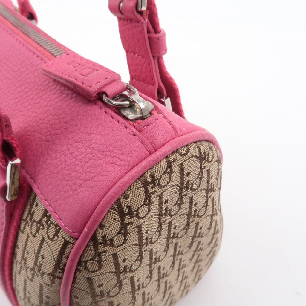 Christian Dior Trotter Canvas Leather Boston Bag Beige Pink