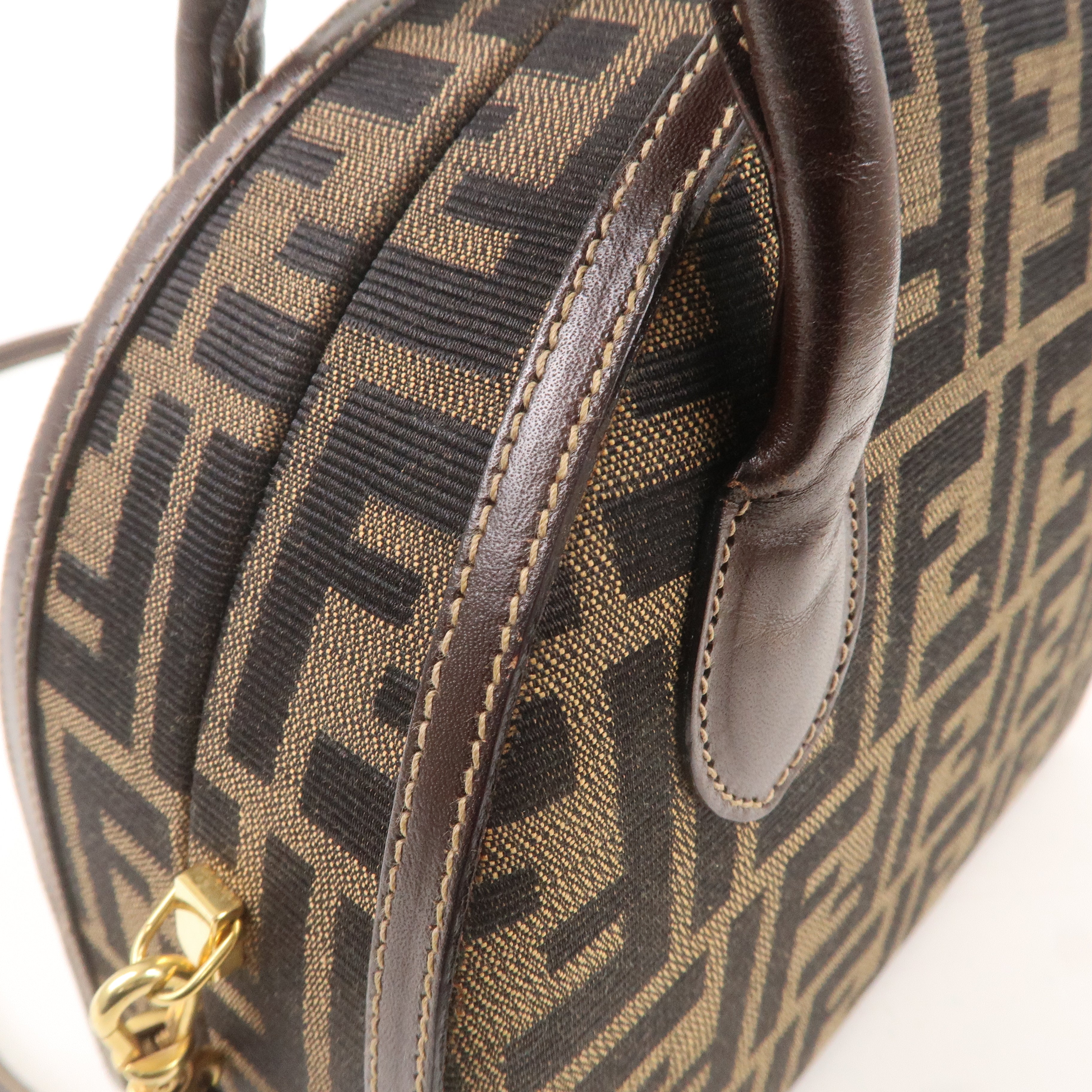 FENDI Zucca Canvas Leather 2WAY Handbag Shoulder Bag