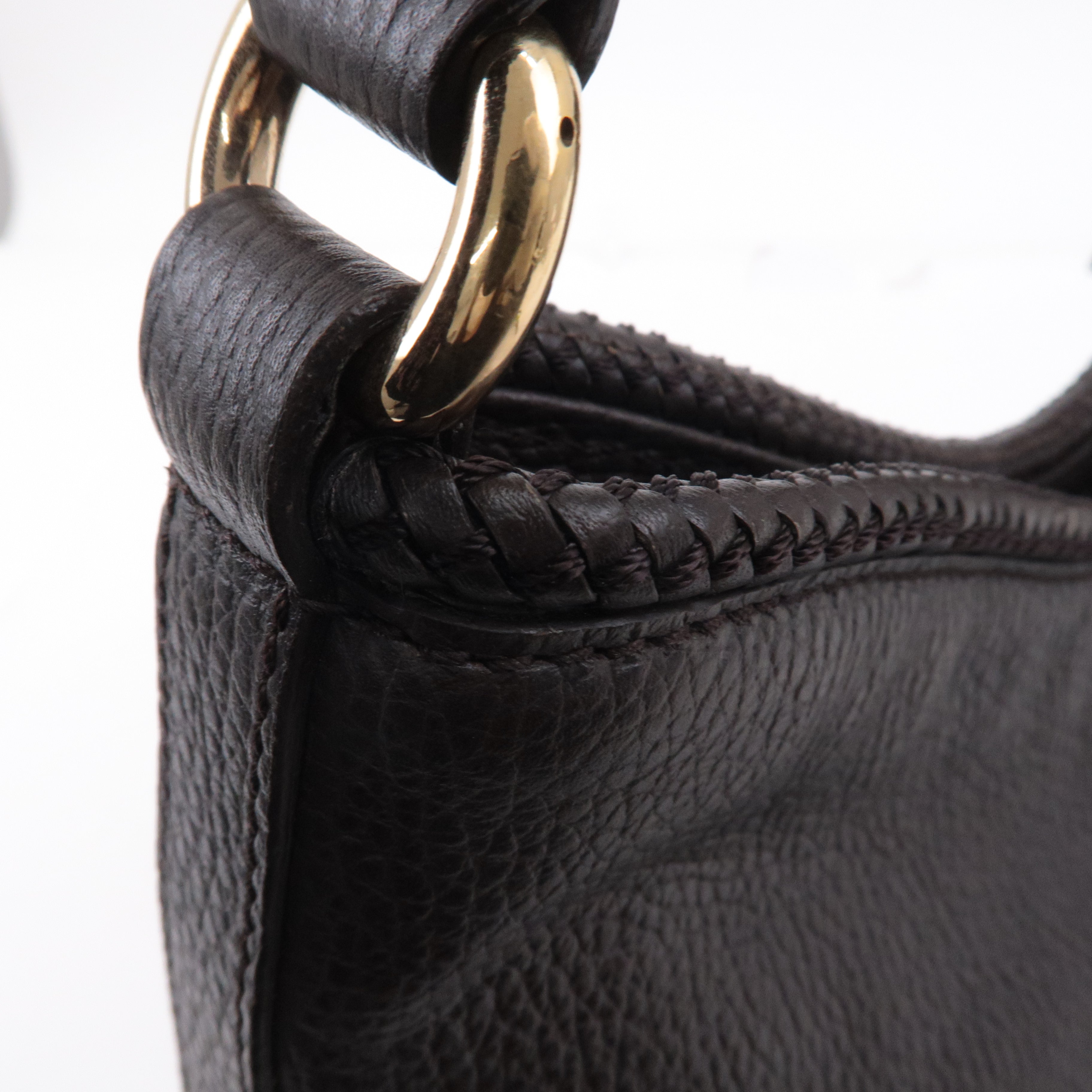 GUCCI Leather Shoulder Bag Hand Bag Dark Brown 336659
