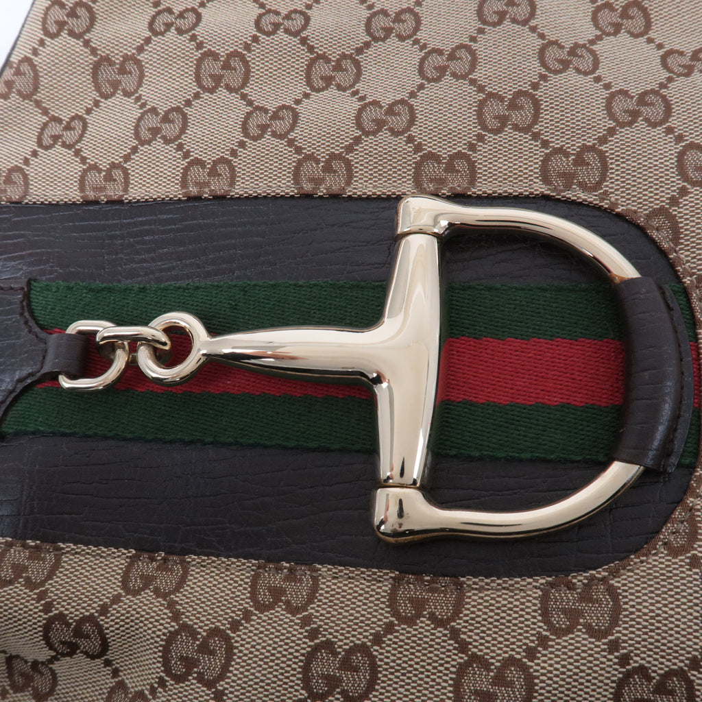 GUCCI Horsebit Sherry GG Canvas Leather Shoulder Bag Brown 137388
