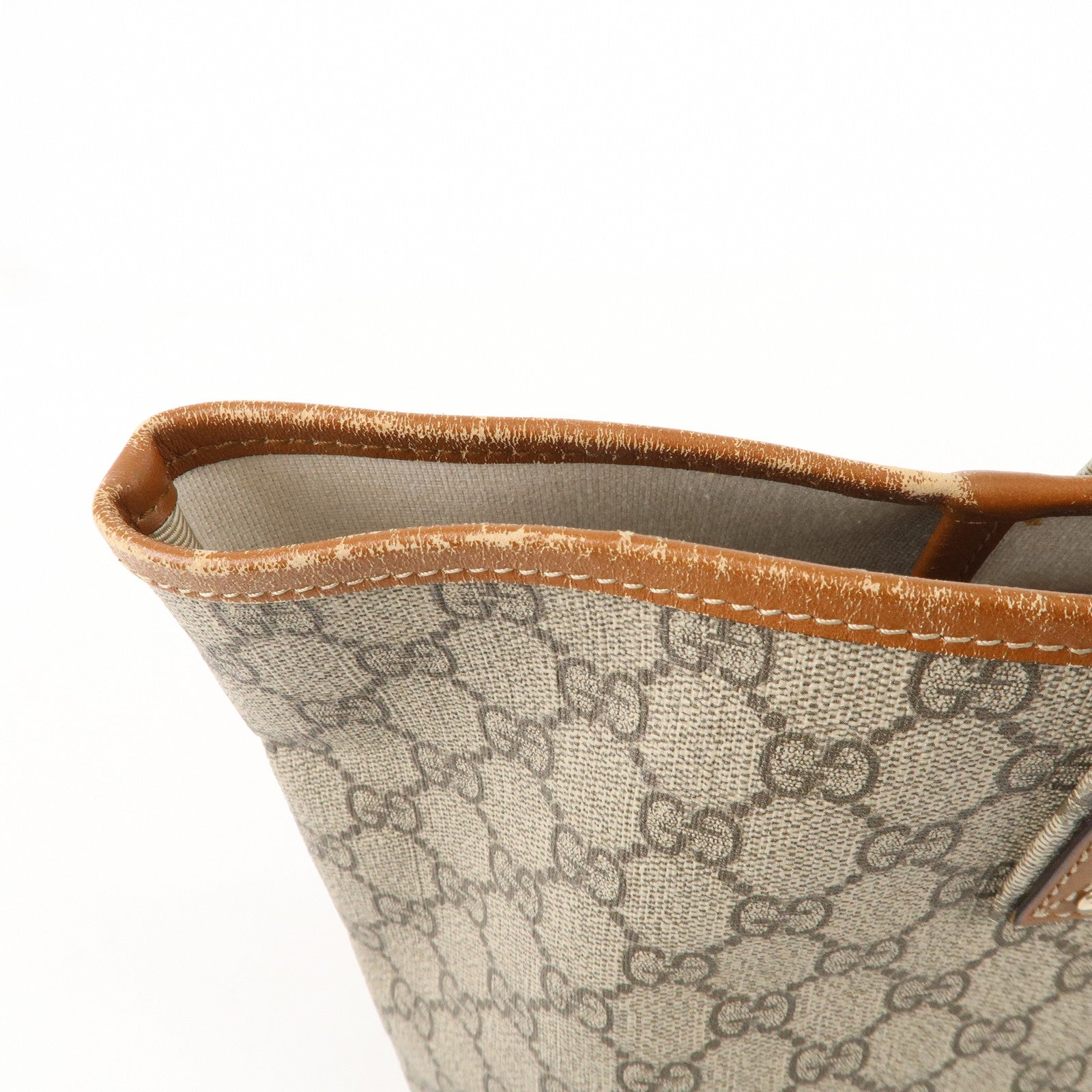 GUCCI GG Supreme Leather Tote Bag Hand Bag Beige Brown 211134
