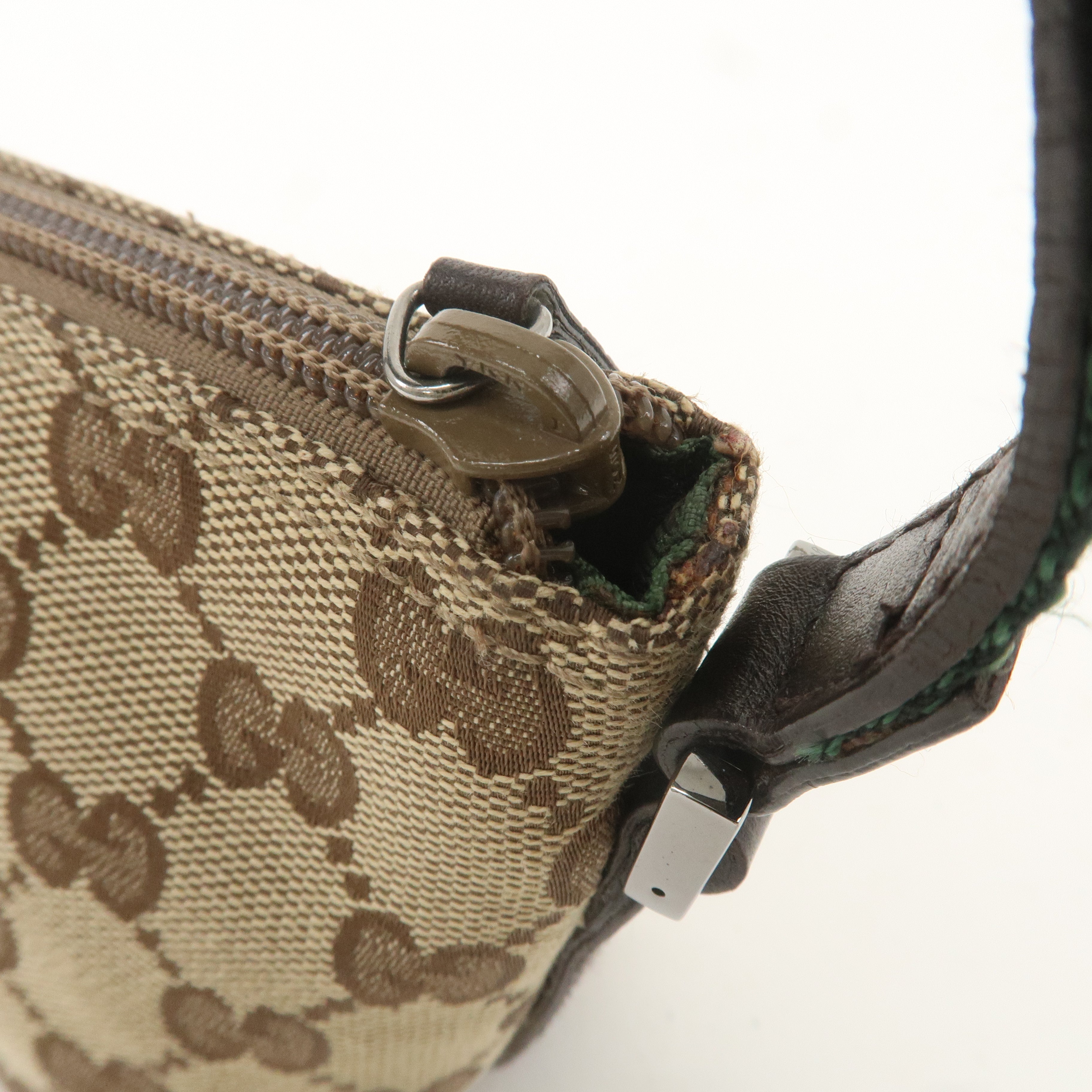 GUCCI Sherry GG Canvas Leather Hand Bag Pouch Beige Brown 141809