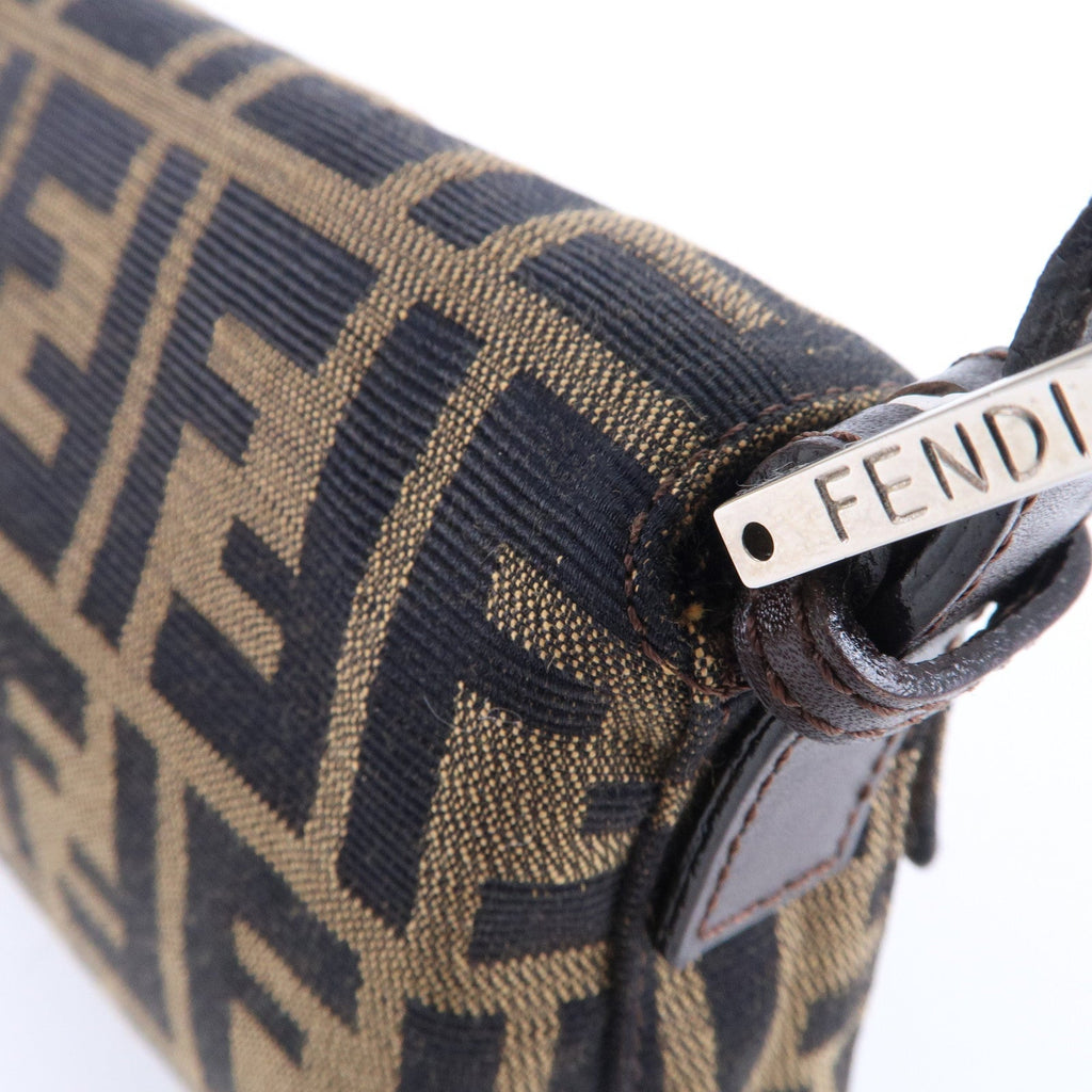 FENDI Mamma Baguette Zucca Canvas Leather Shoulder Bag Brown 26424