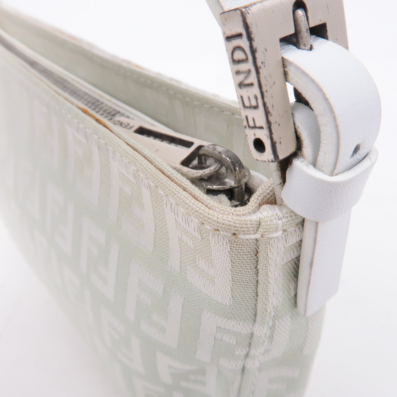 FENDI Zucchino Canvas Leather Hand Bag Mint Green White 8BR041