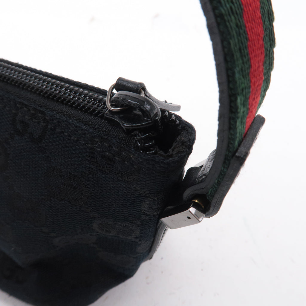 GUCCI Boat Bag Sherry GG Canvas Leather Pouch Black 141809