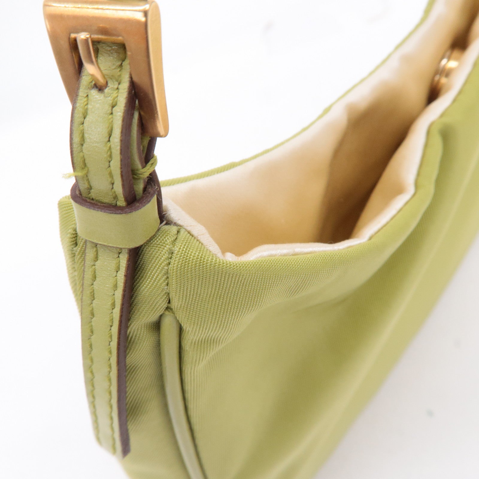 Prada Logo Nylon Leather Chain Shoulder Bag Light Green BR0104