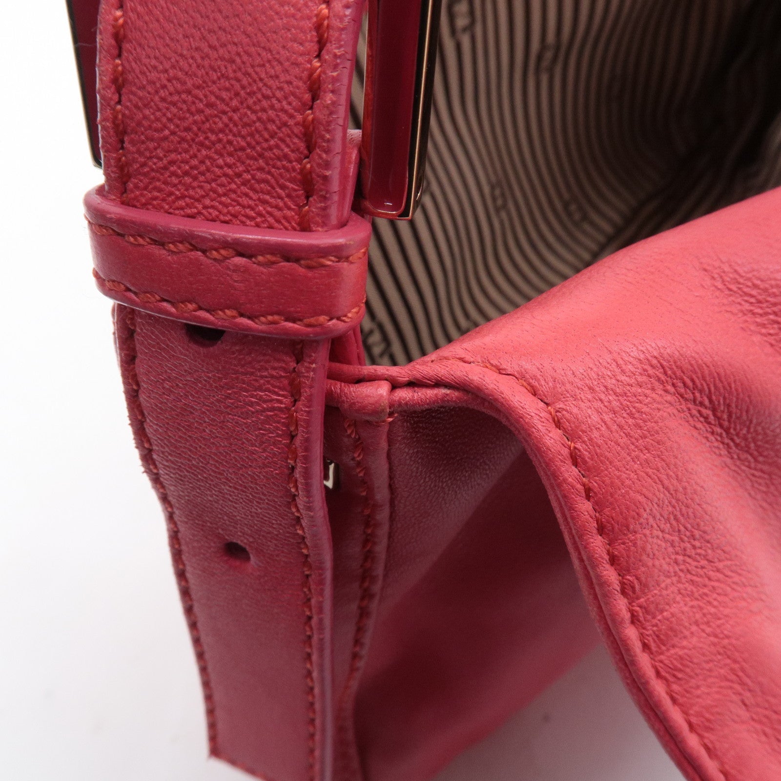 FENDI Mamma Baguette Leather Hand Bag Shoulder Bag Pink 8BR600