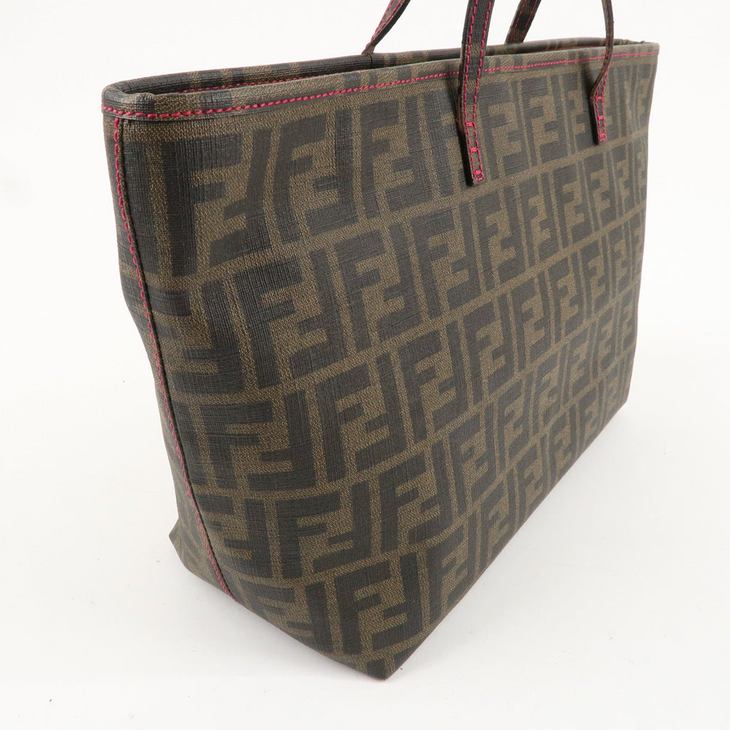 FENDI Zucca Logo Print PVC Tote Bag Brown Black Pink 8BH198
