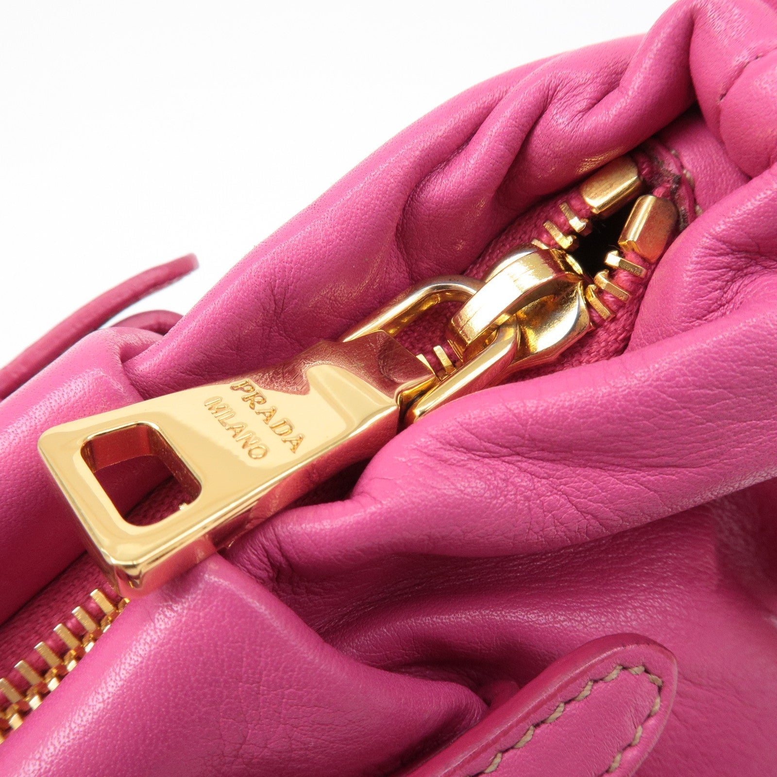 Prada Leather Shoulder Bag Hand Bag Pink Gold BR3795