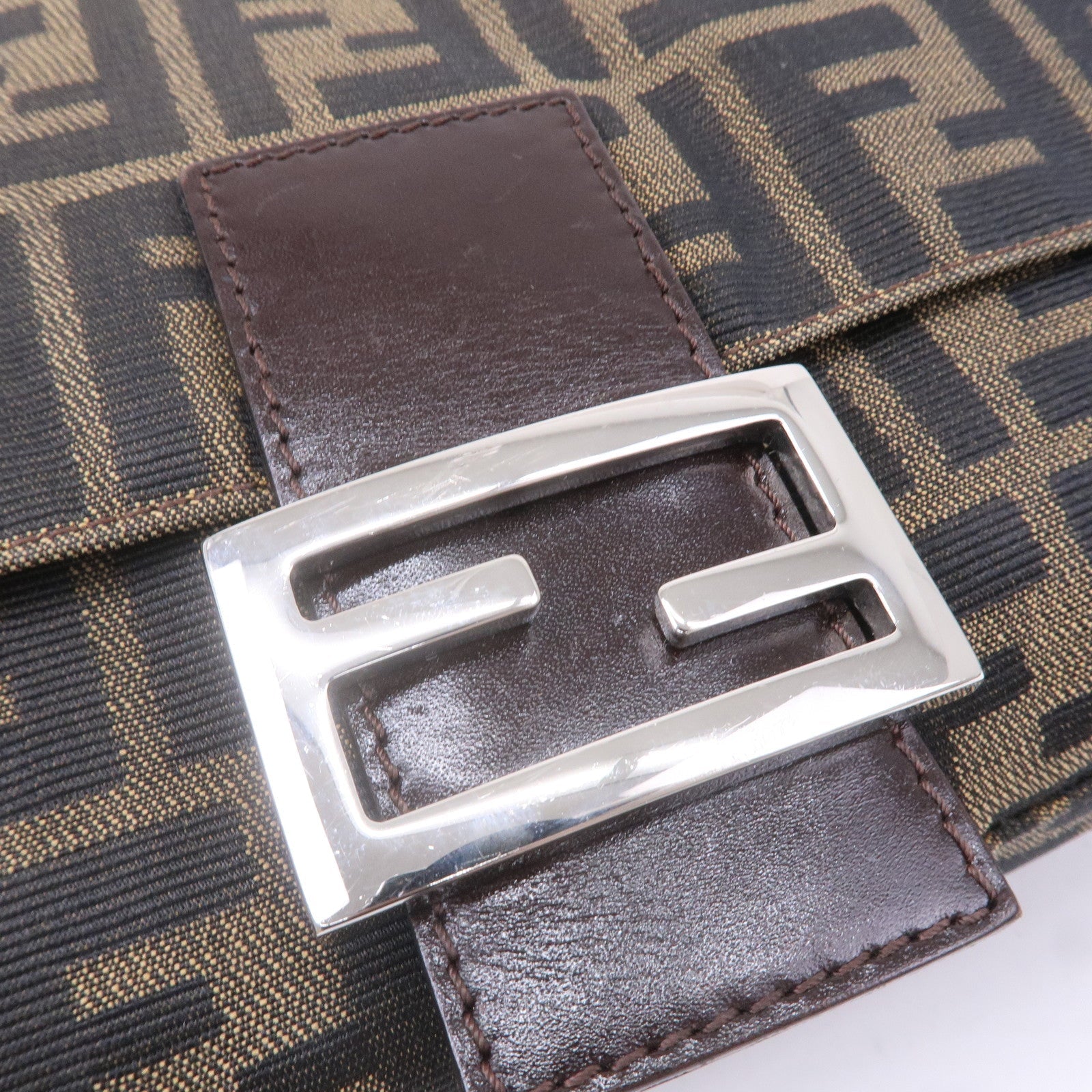 FENDI Mamma Baguette Zucca Canvas Leather Shoulder Bag 26325