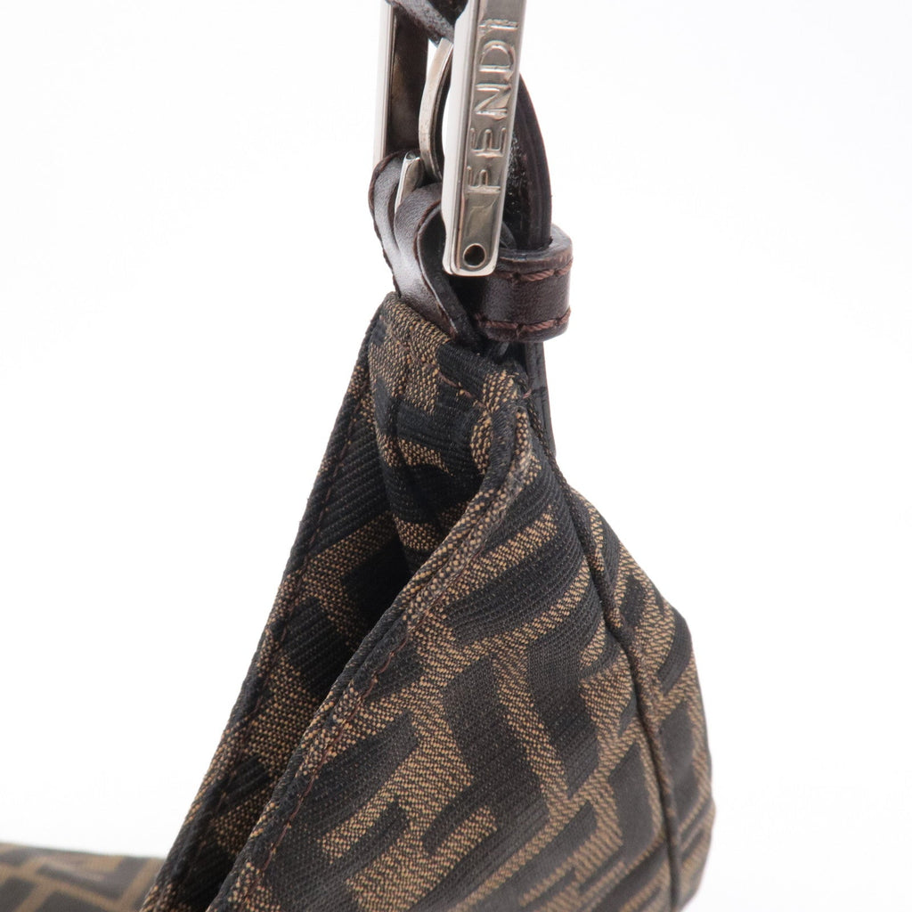 FENDI Zucca Canvas Leather Shoulder Bag Brown Black 26569