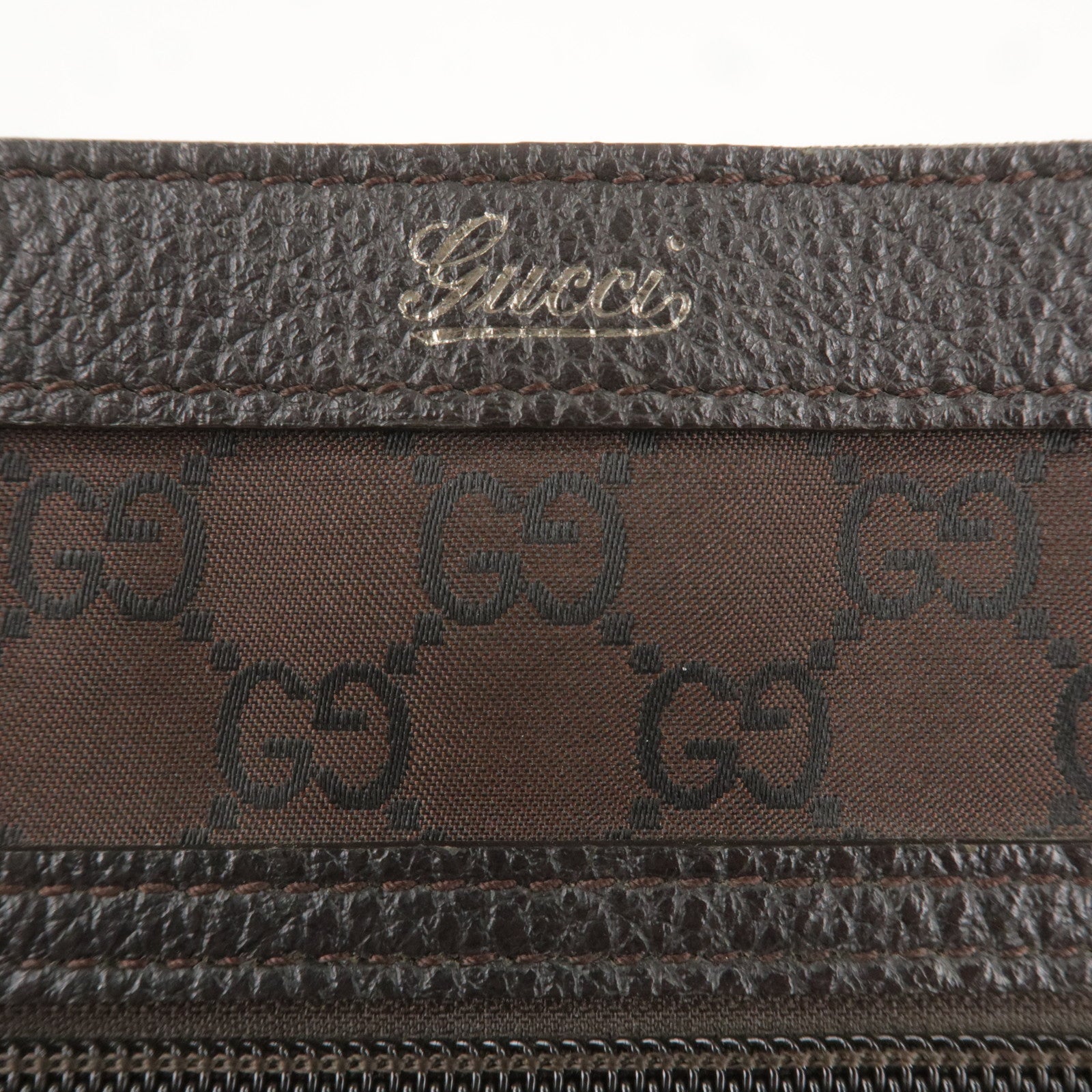 GUCCI GG Canvas Leather Tote Bag Shoulder Bag Dark Brown 268639