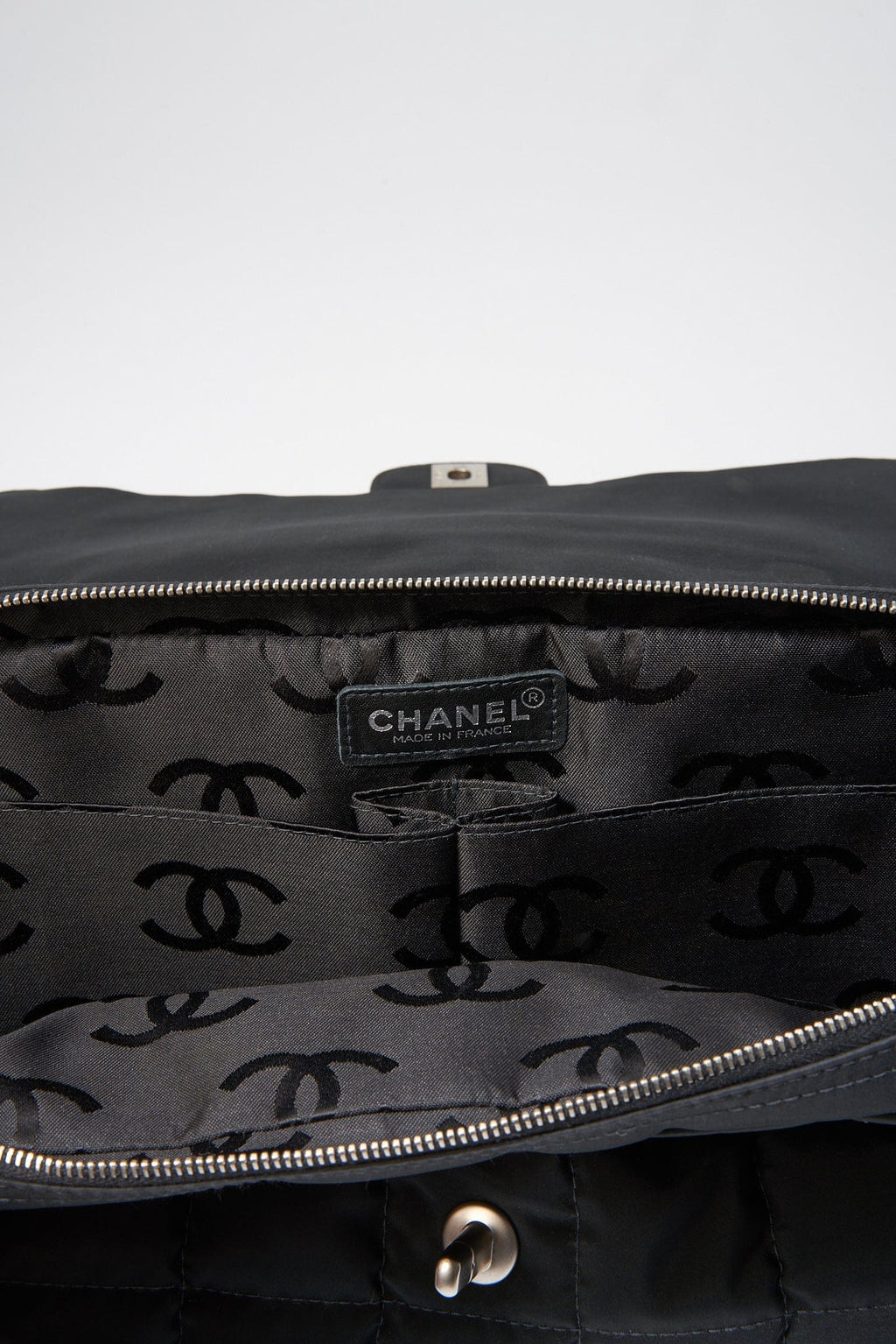 Chanel Black Nylon Large Chocolate Bar Flap Bag
