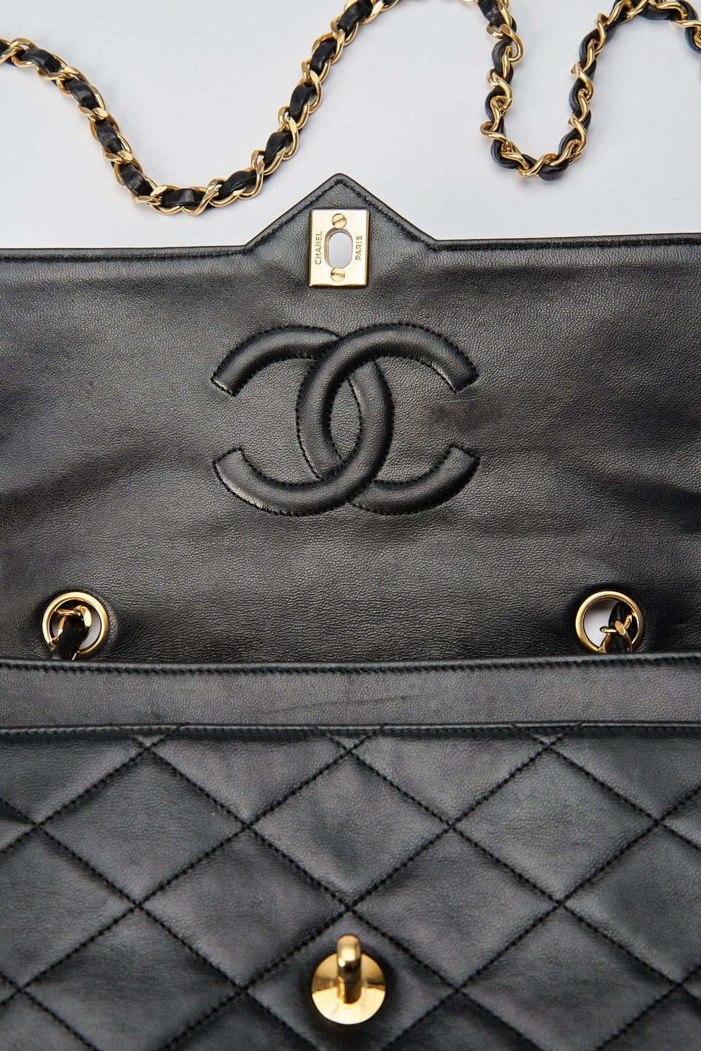 Chanel Vintage Black Single Flap with 24k gold plated hardware and V design
