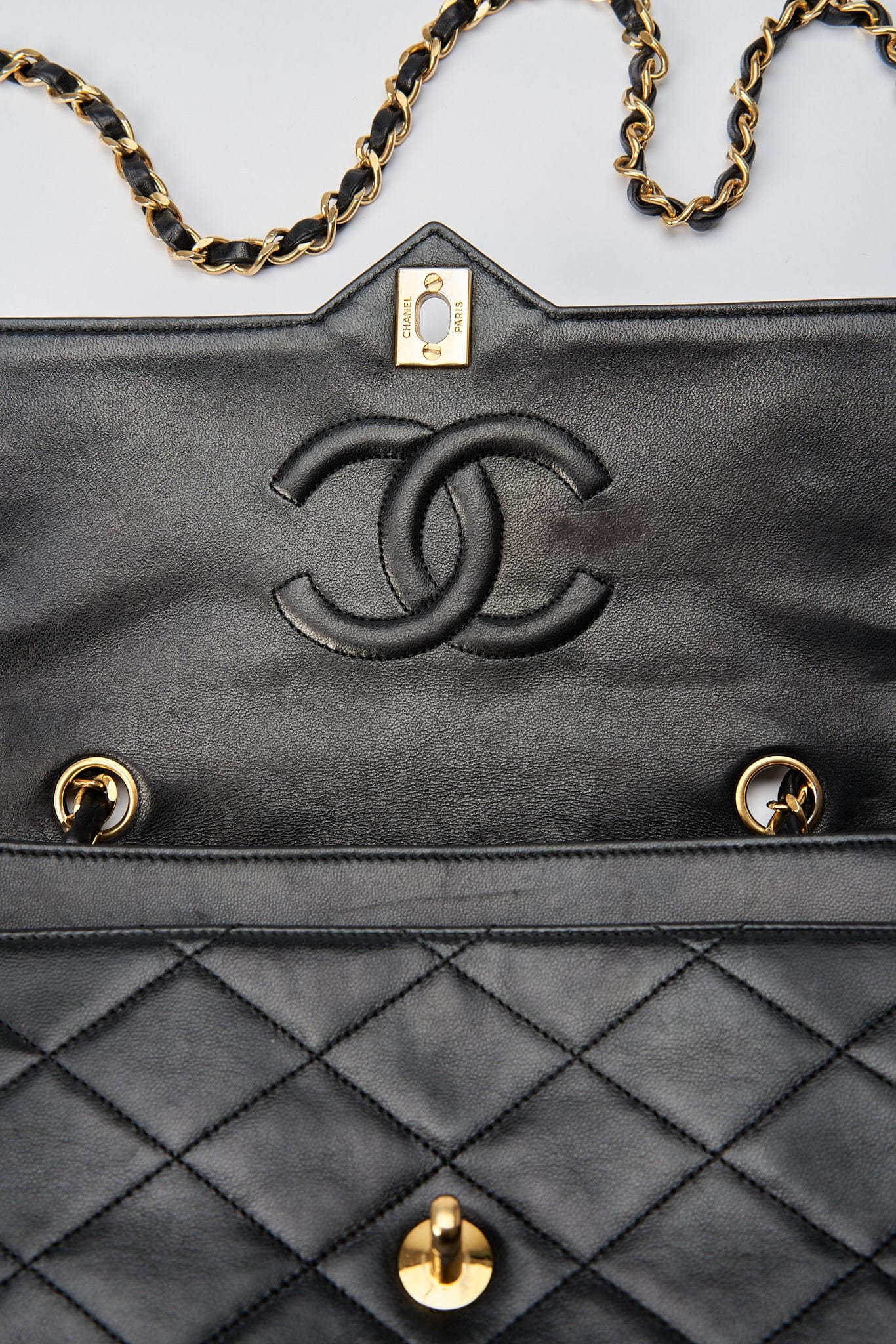 Chanel Vintage Black Single Flap with 24k gold plated hardware and V design