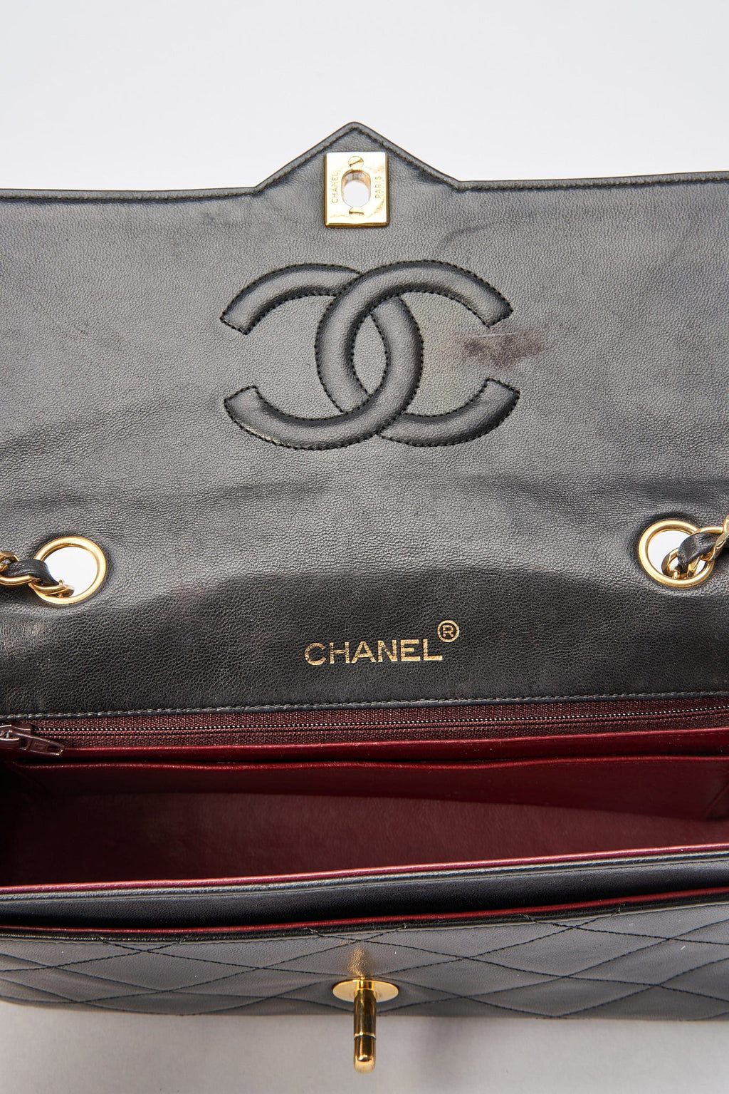 Chanel Vintage Black Single Flap with 24k gold plated hardware and V design