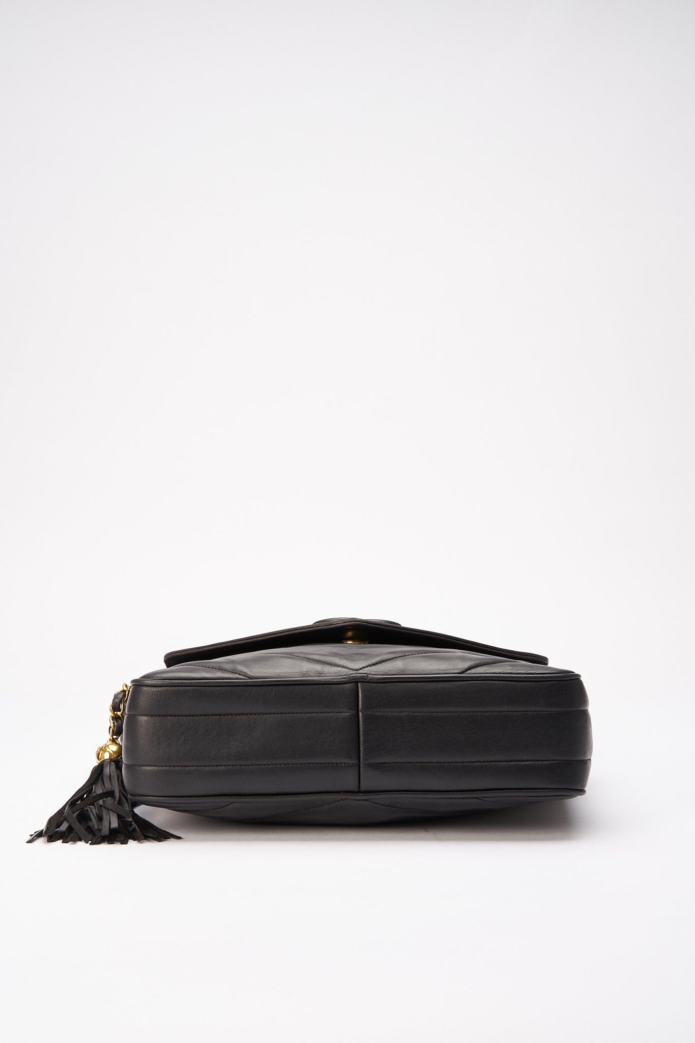 Chanel Quilted Chevron All Black Camera Crossbody Bag