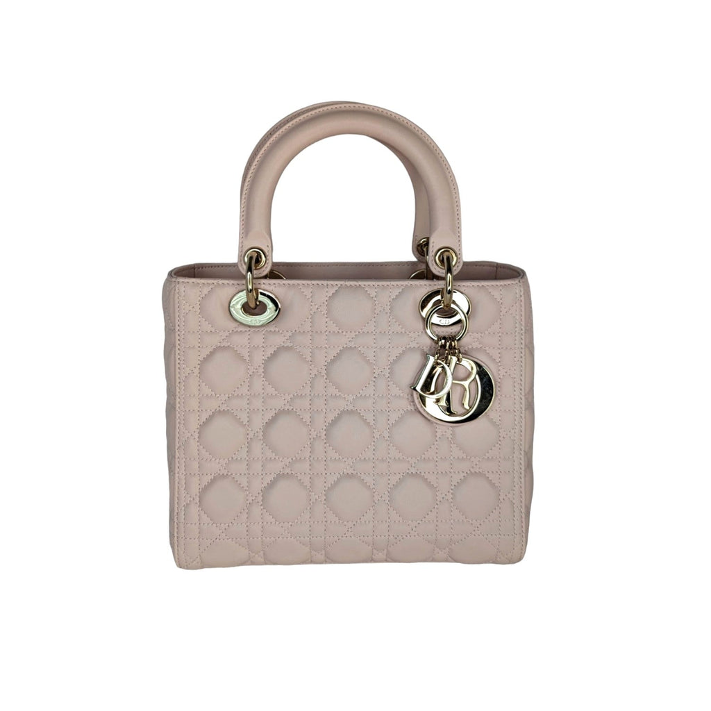 Christian Dior Powder Pink Cannage Lambskin Medium Lady Dior