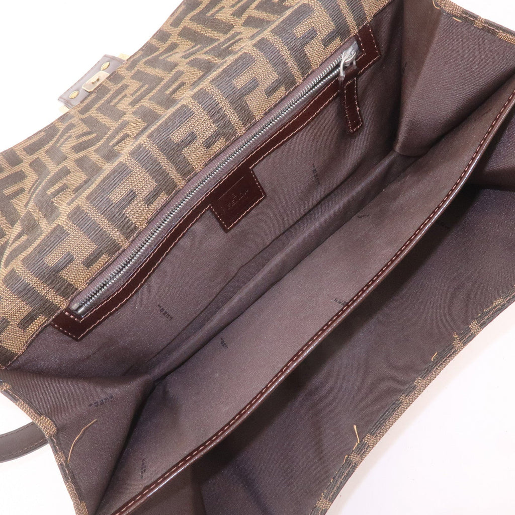 FENDI Zucca Canvas Leather Shoulder Bag Brown Black 16322