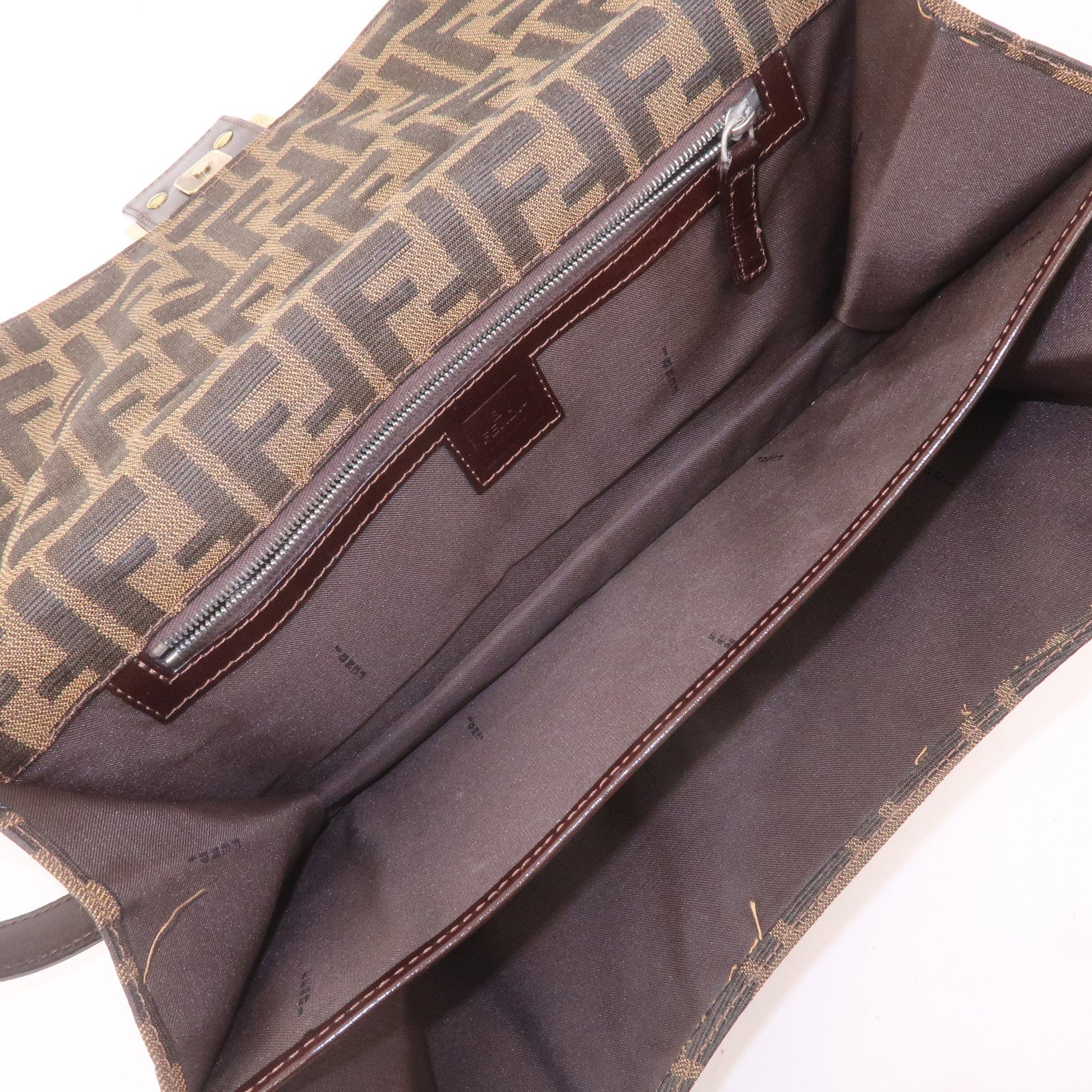 FENDI Zucca Canvas Leather Shoulder Bag Brown Black 16322