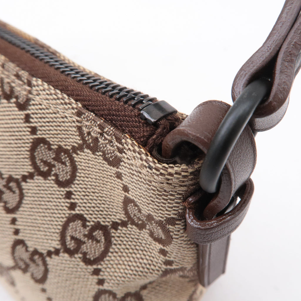 GUCCI GG Canvas Leather Hand Bag Pouch Beige Brown 103399
