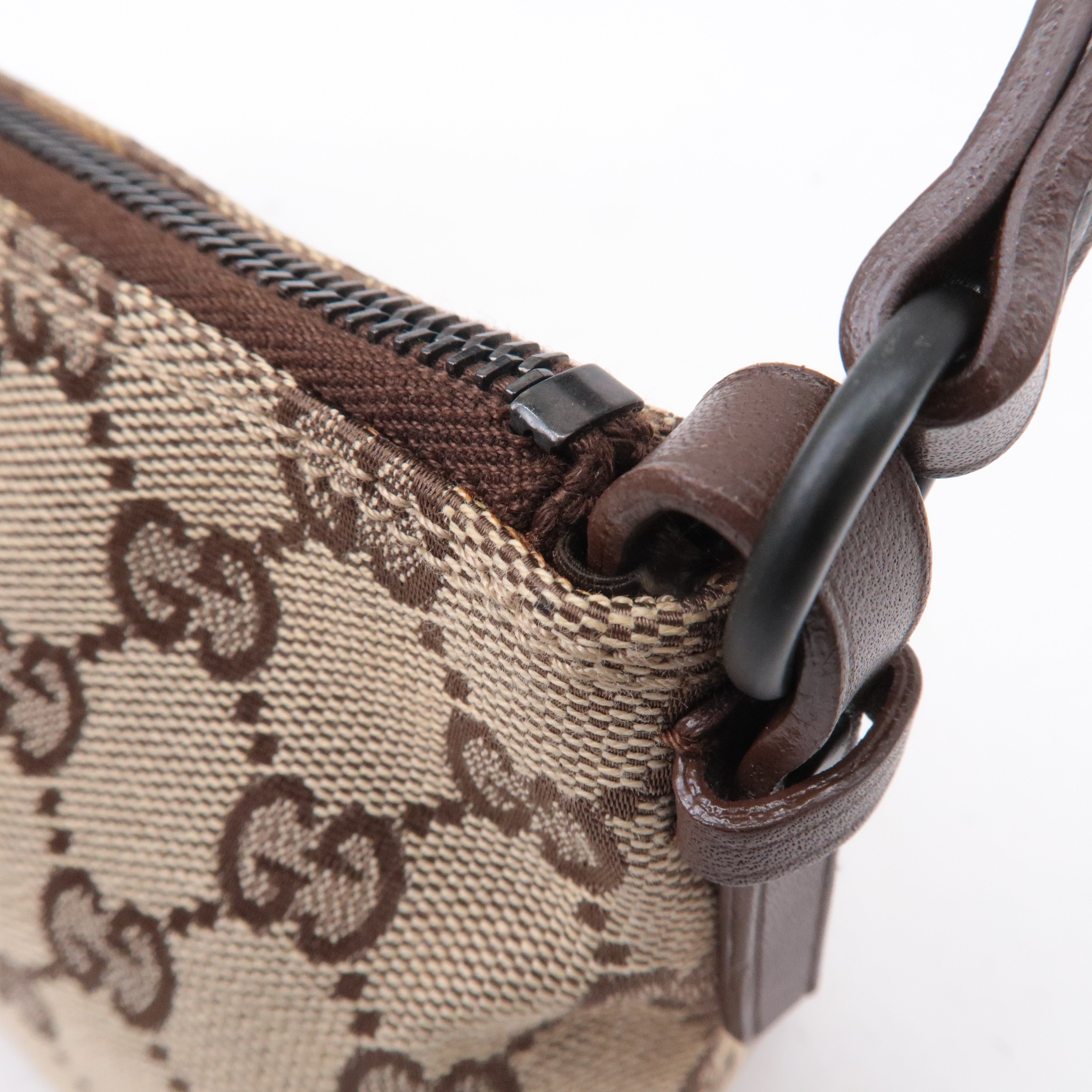 GUCCI GG Canvas Leather Hand Bag Pouch Beige Brown 103399