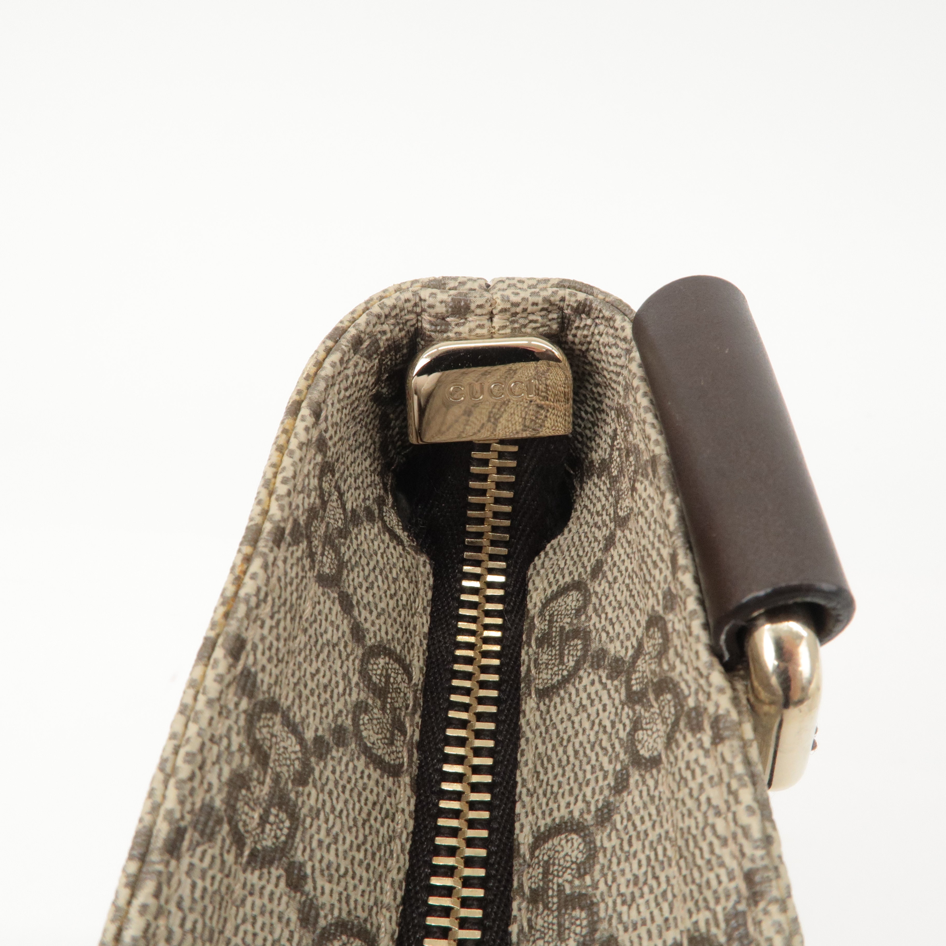 GUCCI GG Supreme Leather Shoulder Bag Beige Brown 201446