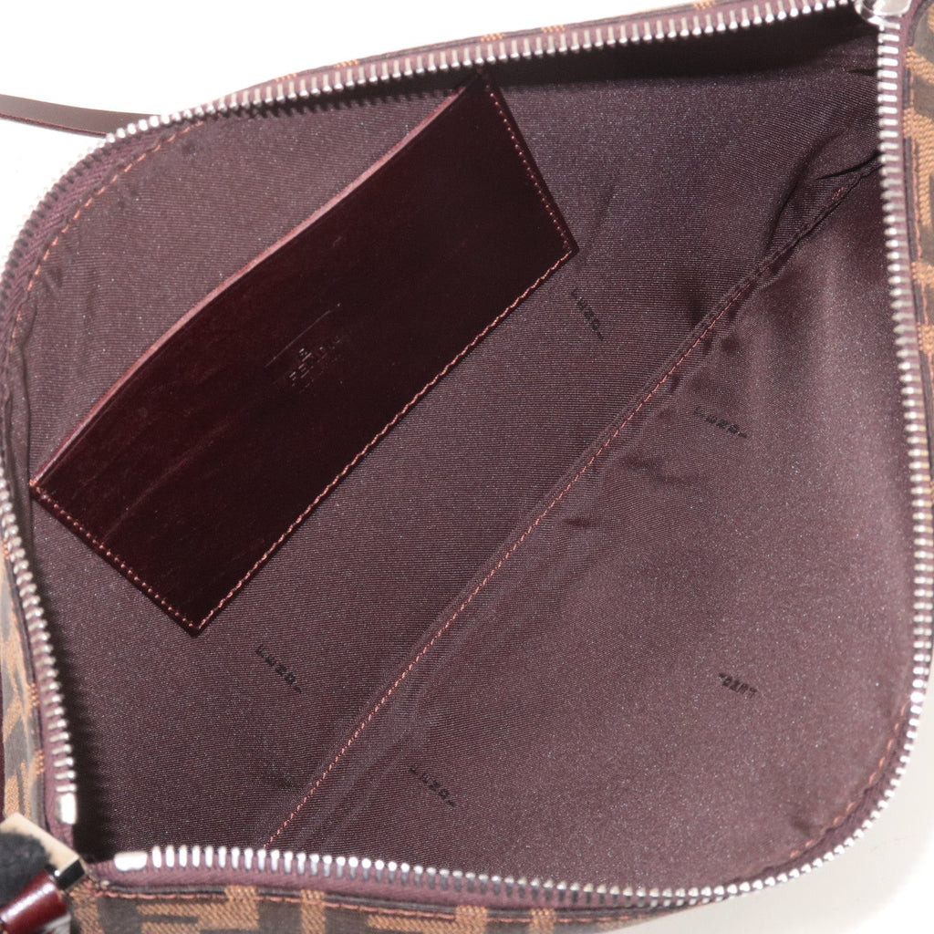 FENDI Zucca Canvas Leather Shoulder Bag Brown Black 16330