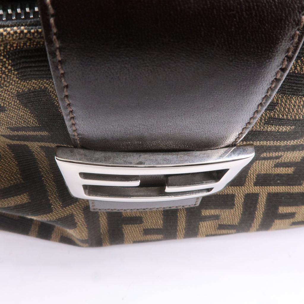 FENDI Zucca Canvas Leather Shoulder Bag Brown Black 16115