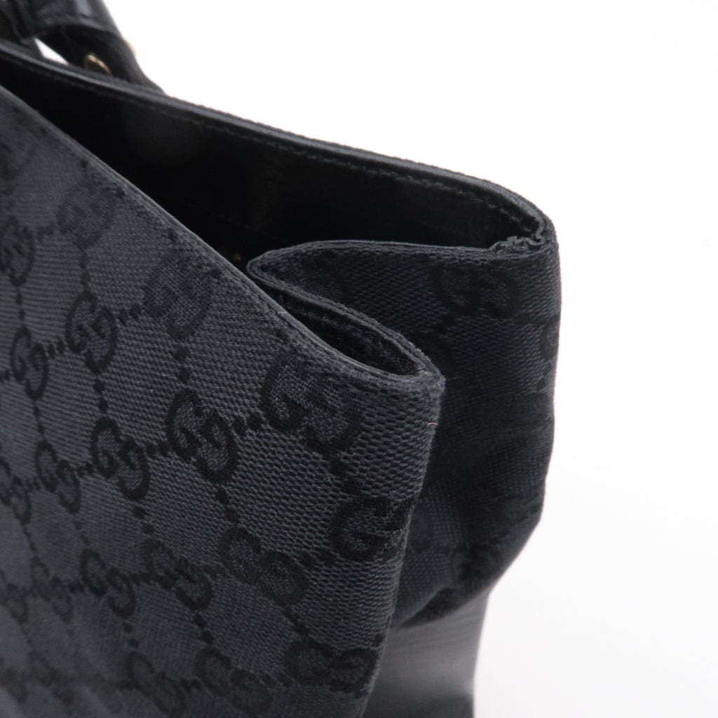 GUCCI Sherry GG Canvas Leather Tote Bag Black 130994