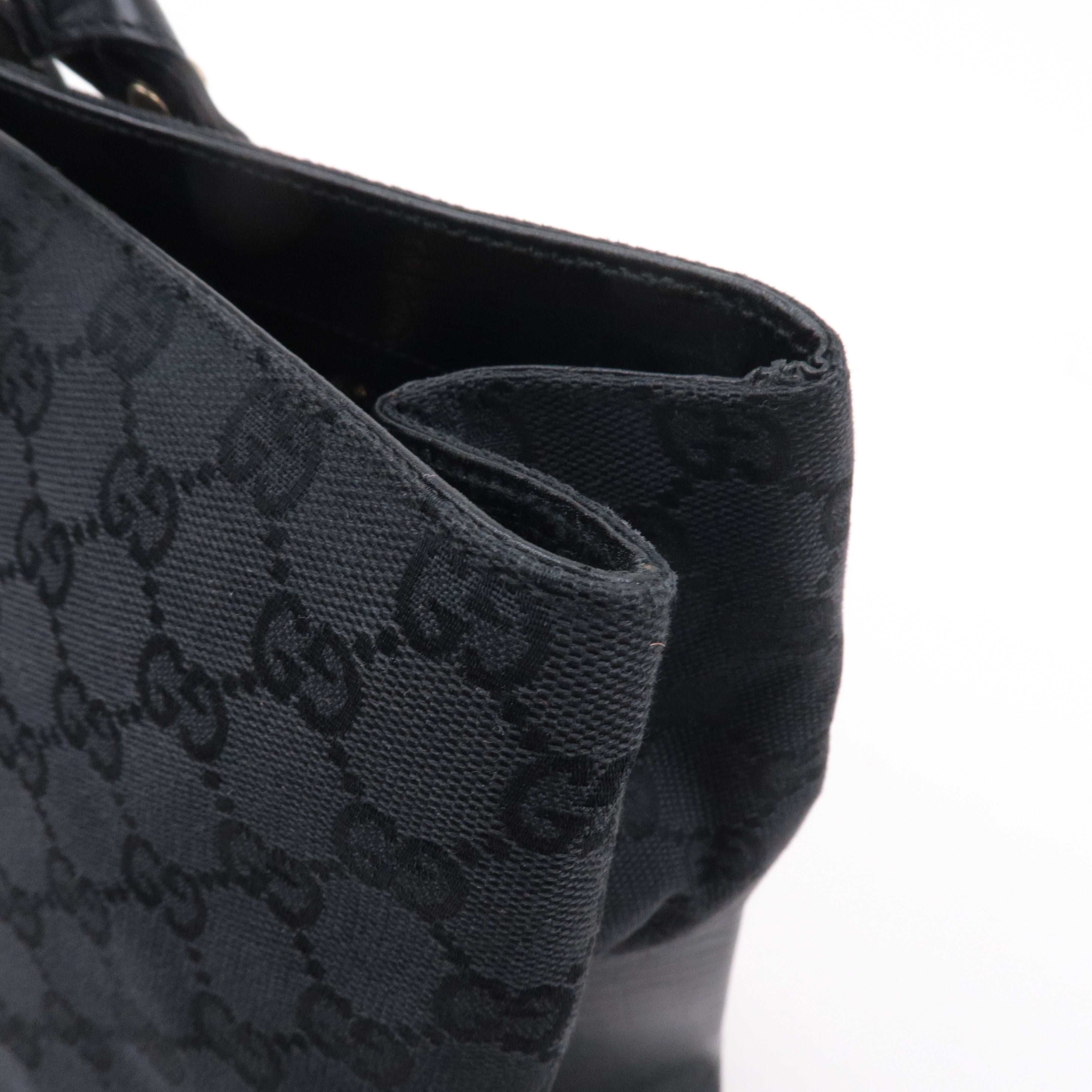 GUCCI Sherry GG Canvas Leather Tote Bag Black 130994