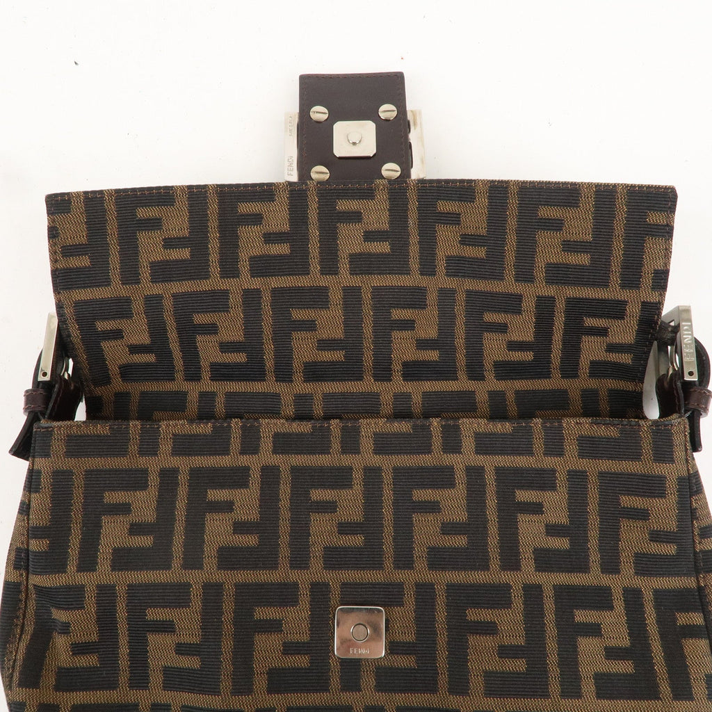 FENDI Zucca Mamma Baguette Canvas Leather Shoulder Bag 26424