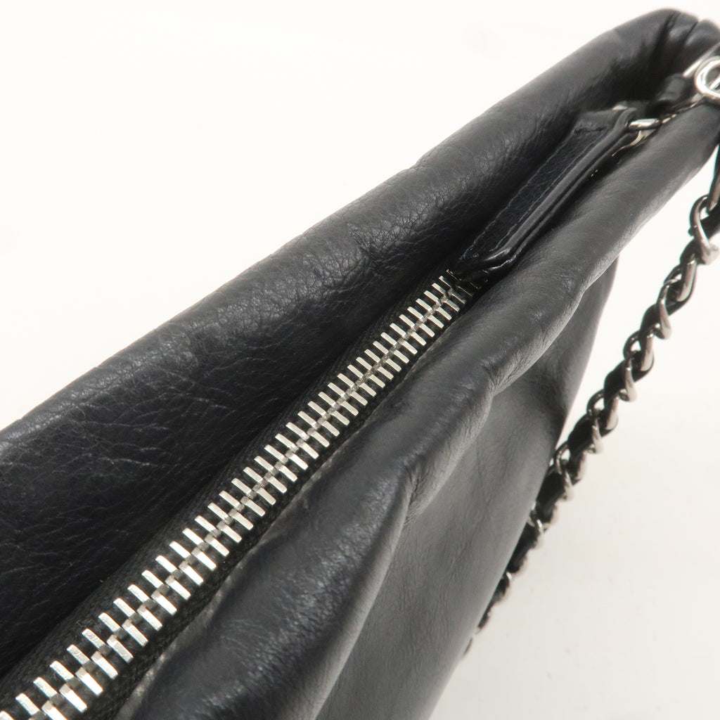 CHANEL Leather Chain Shoulder Bag Hand Bag Black Silver HDW