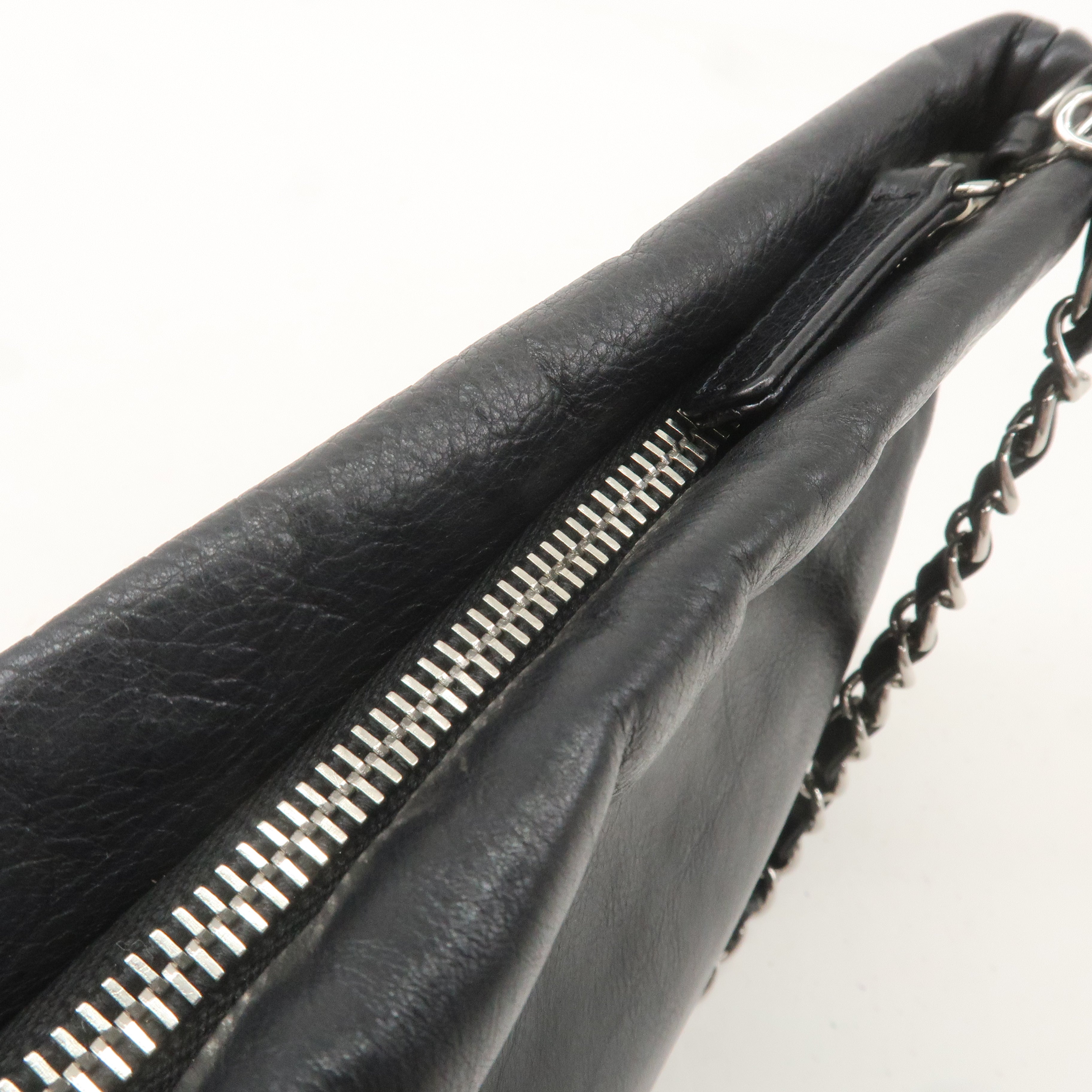 CHANEL Leather Chain Shoulder Bag Hand Bag Black Silver HDW