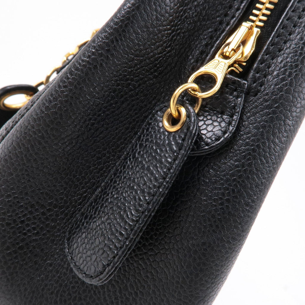 CHANEL Caviar Skin Chain Tote Bag Shoulder Bag Gold Black