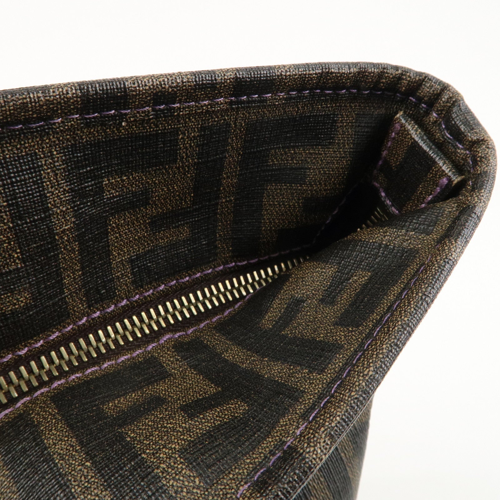 FENDI Zucca Logo Print PVC Tote Bag Brown Black Purple 8BH185