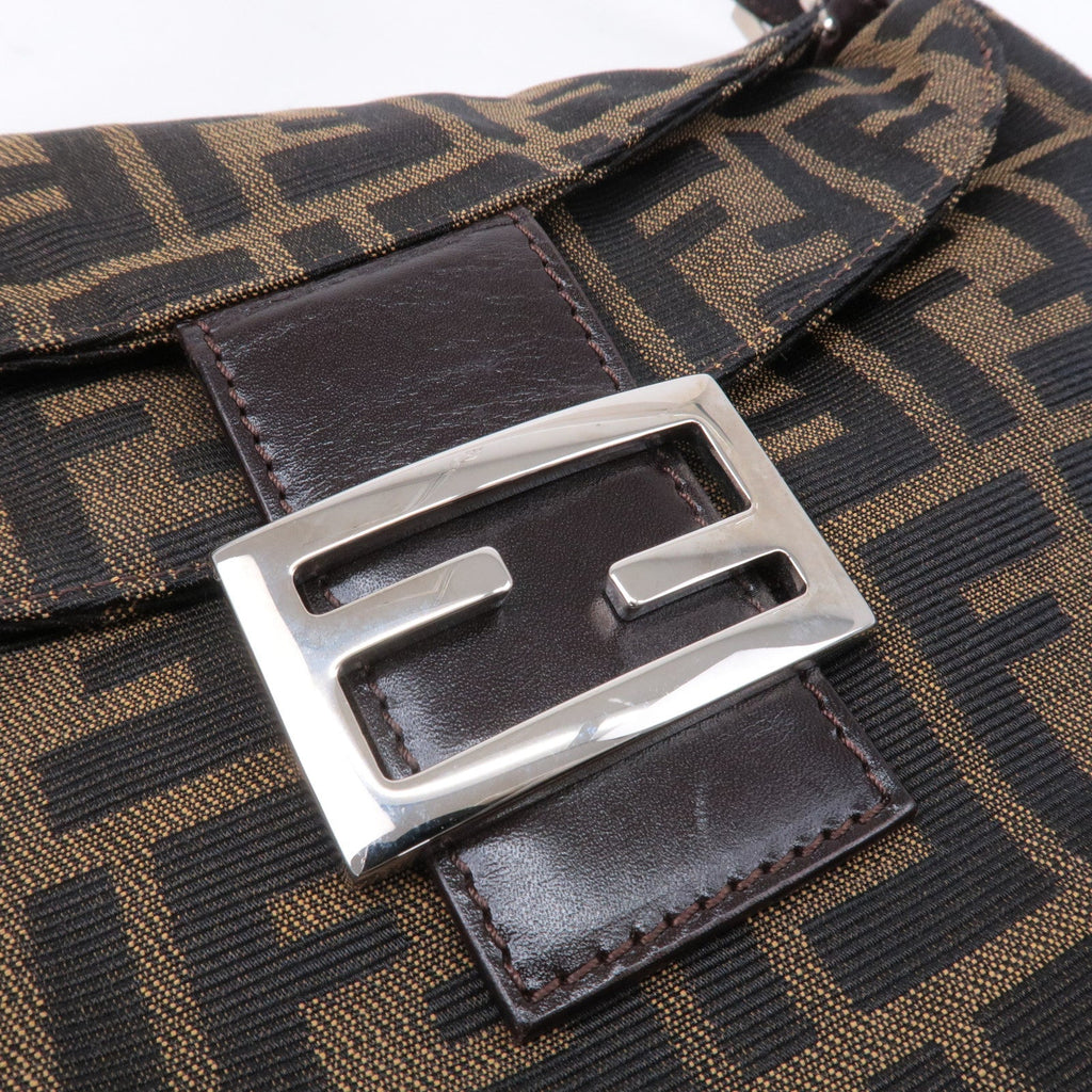 FENDI Zucca Canvas Leather Shoulder Bag Brown Black 26426